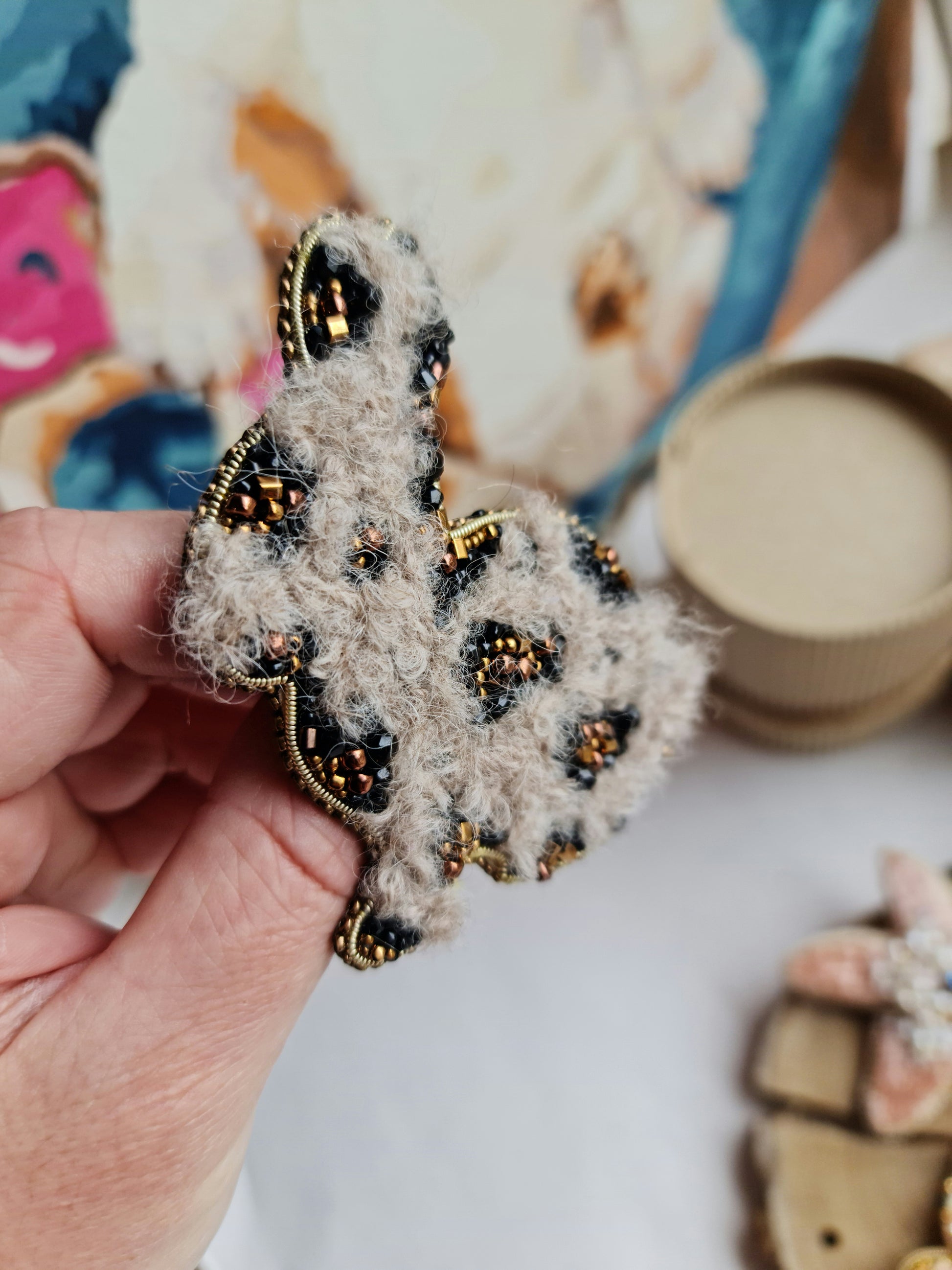 Spotted Bunny Beaded Brooch