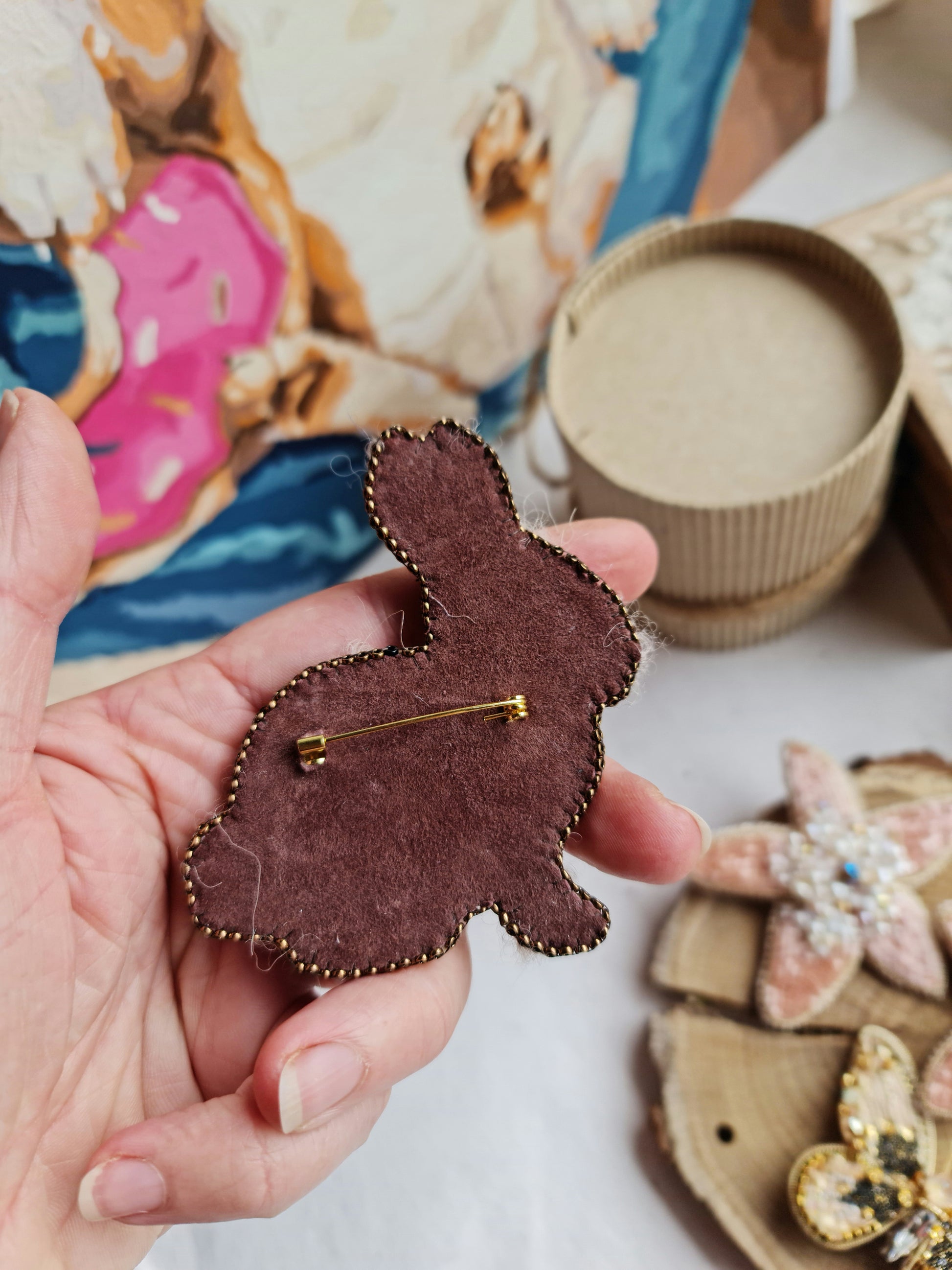 Spotted Bunny Beaded Brooch