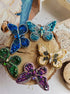 Butterfly beaded brooches hand embroidered in six colors with crystals sequins and bead details