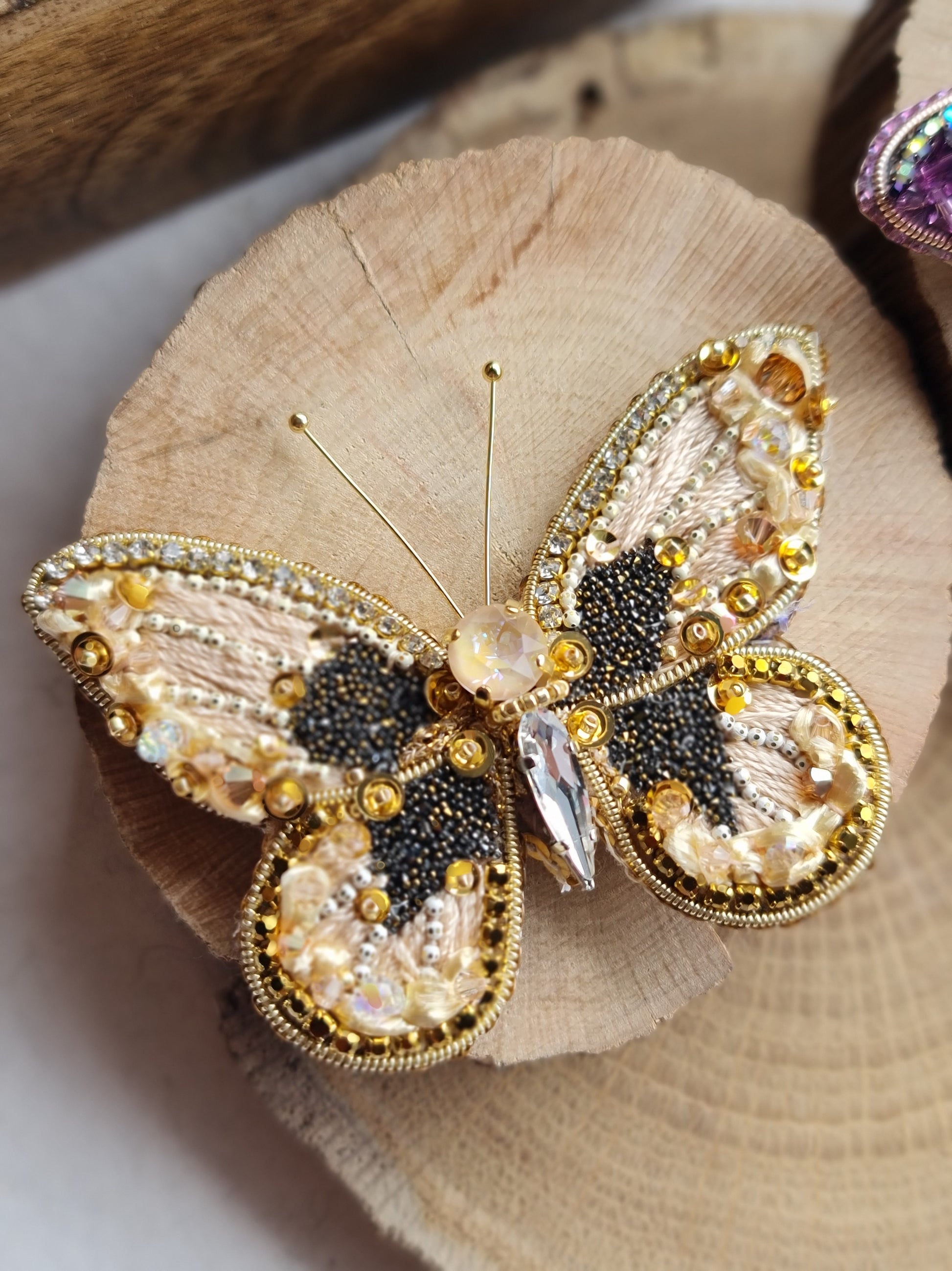 Butterfly Beaded Brooch, Hand Embroidered Insect Pin