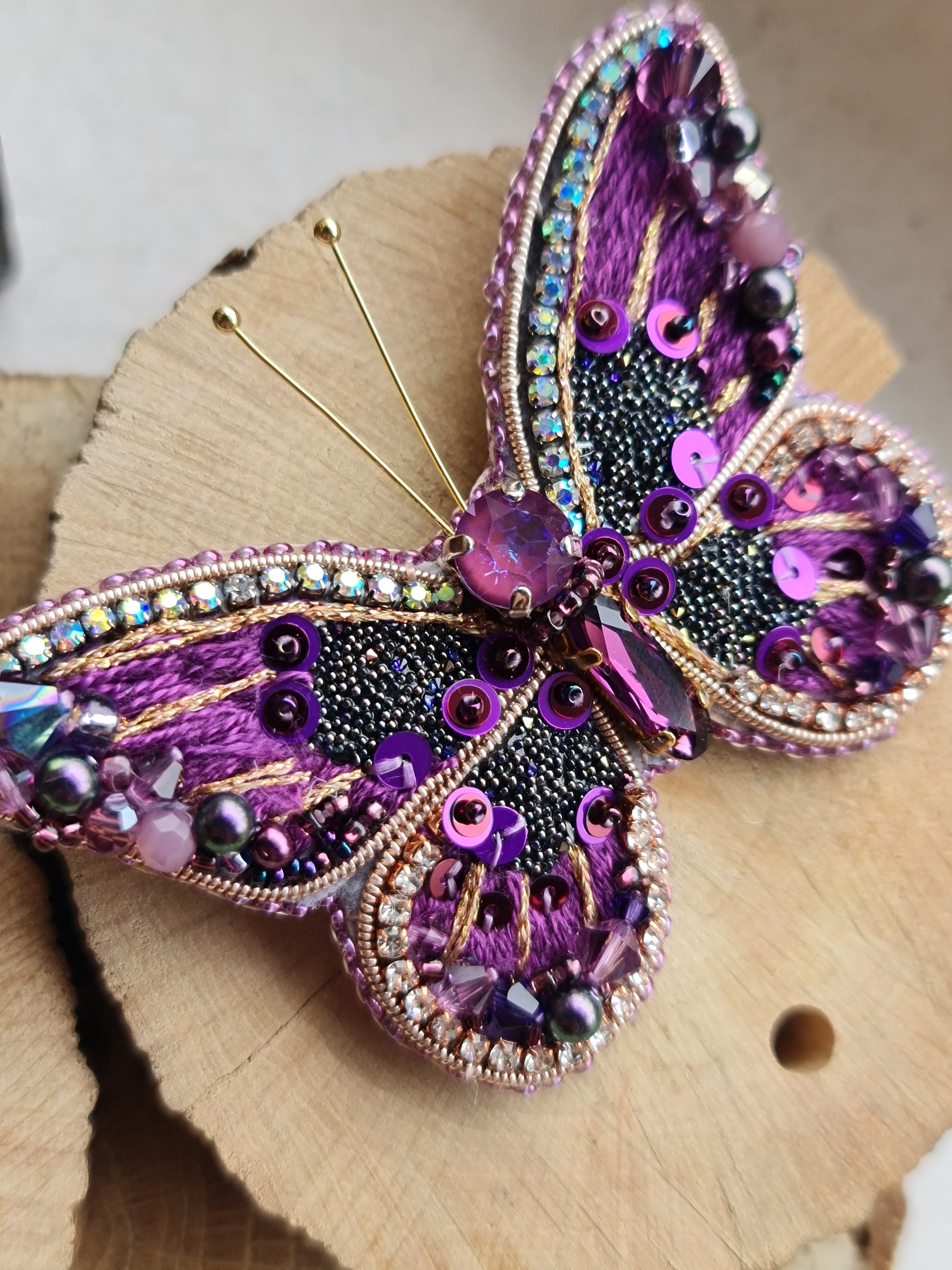Butterfly Beaded Brooch, Hand Embroidered Insect Pin