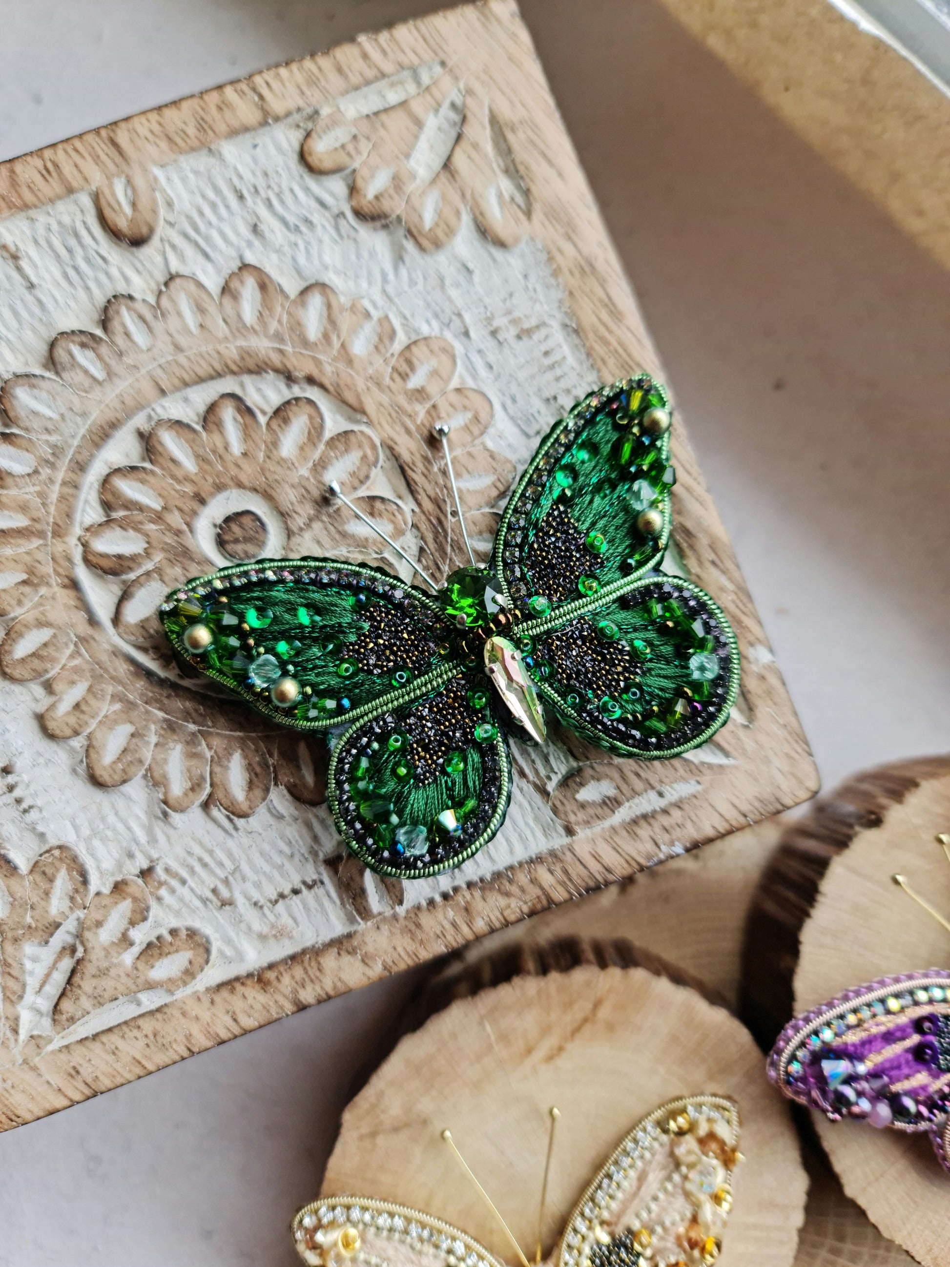 Butterfly Beaded Brooch, Hand Embroidered Insect Pin