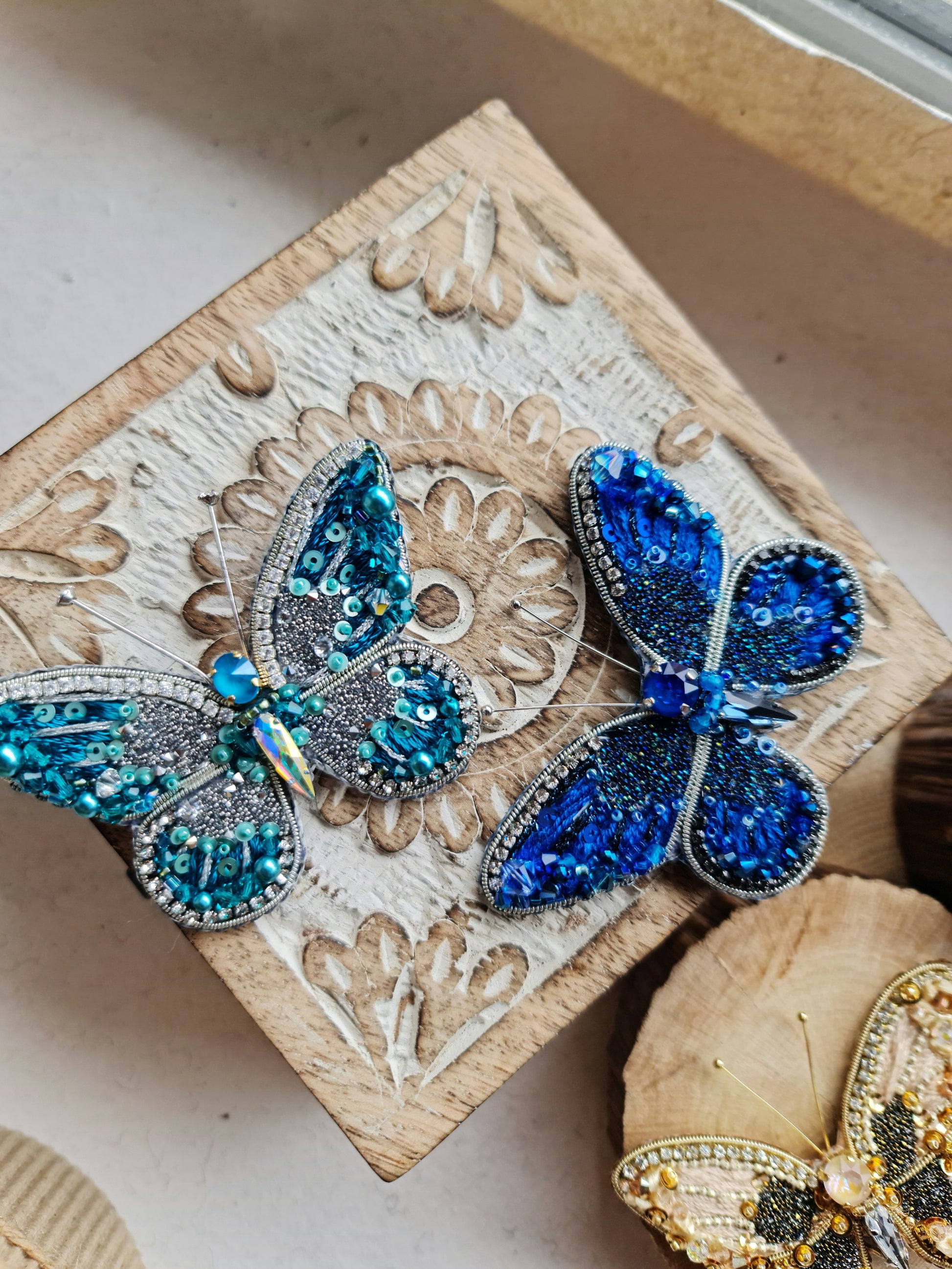 Butterfly Beaded Brooch, Hand Embroidered Insect Pin