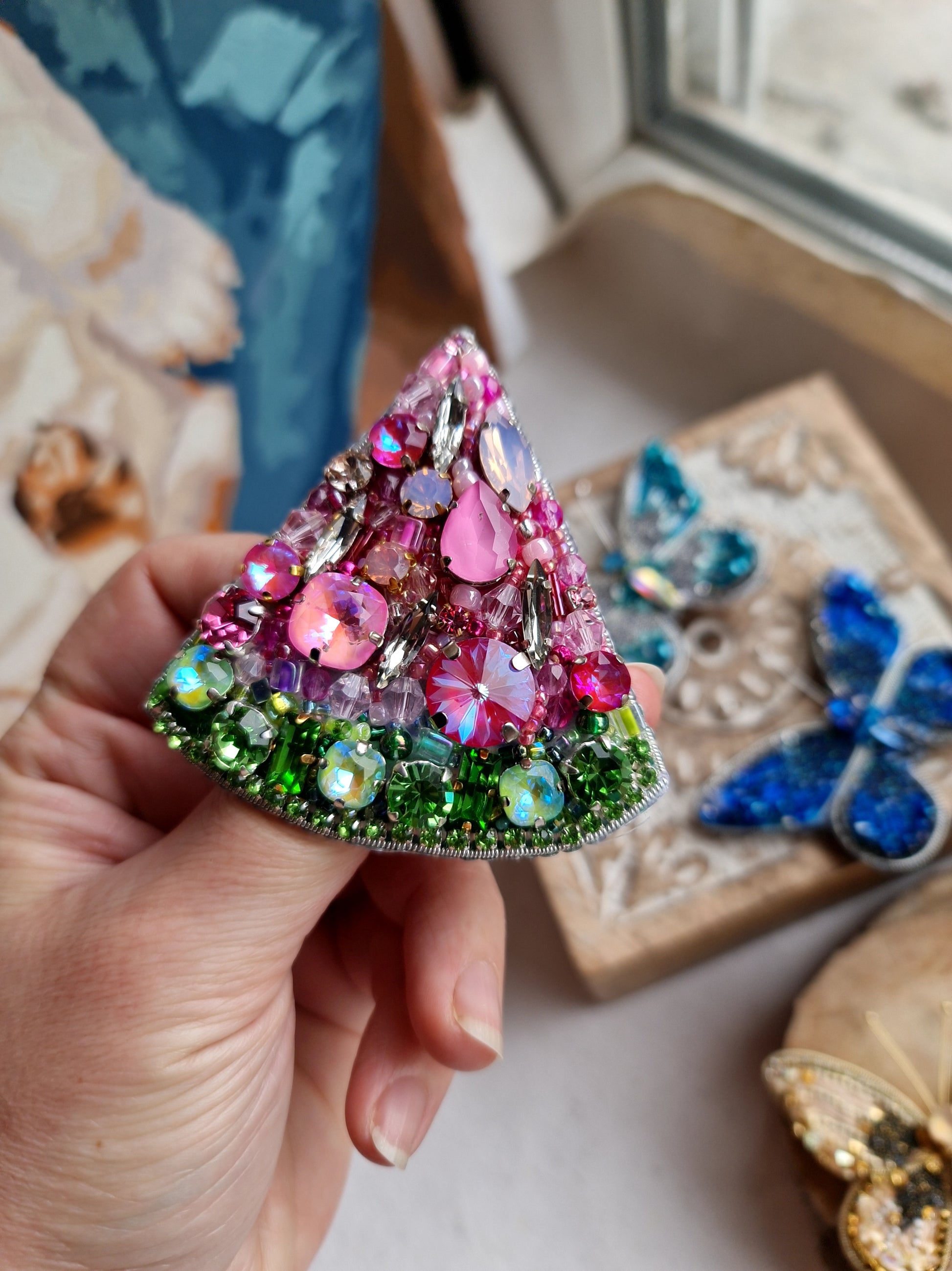Watermelon Slice Beaded Brooch