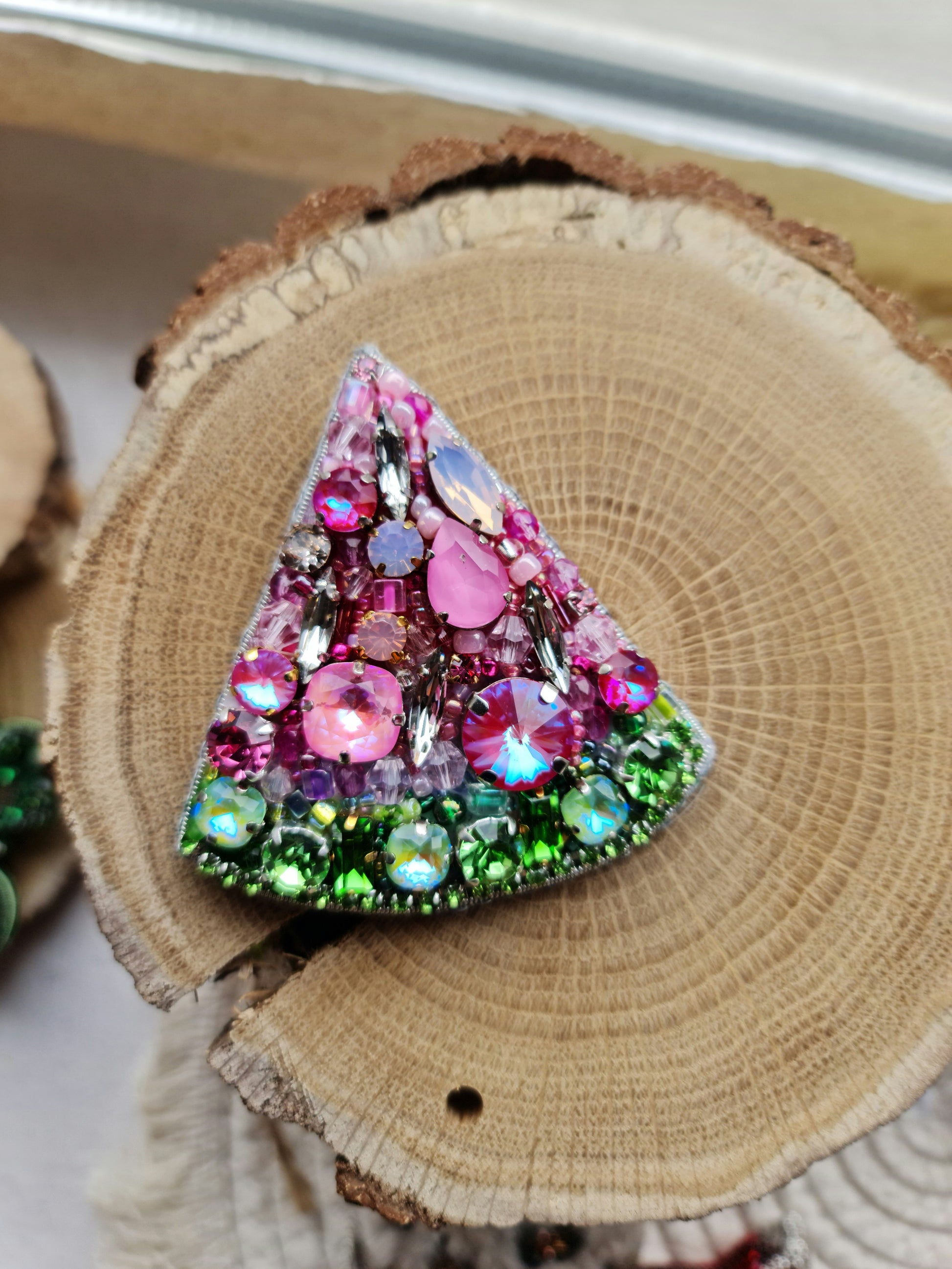 Watermelon Slice Beaded Brooch