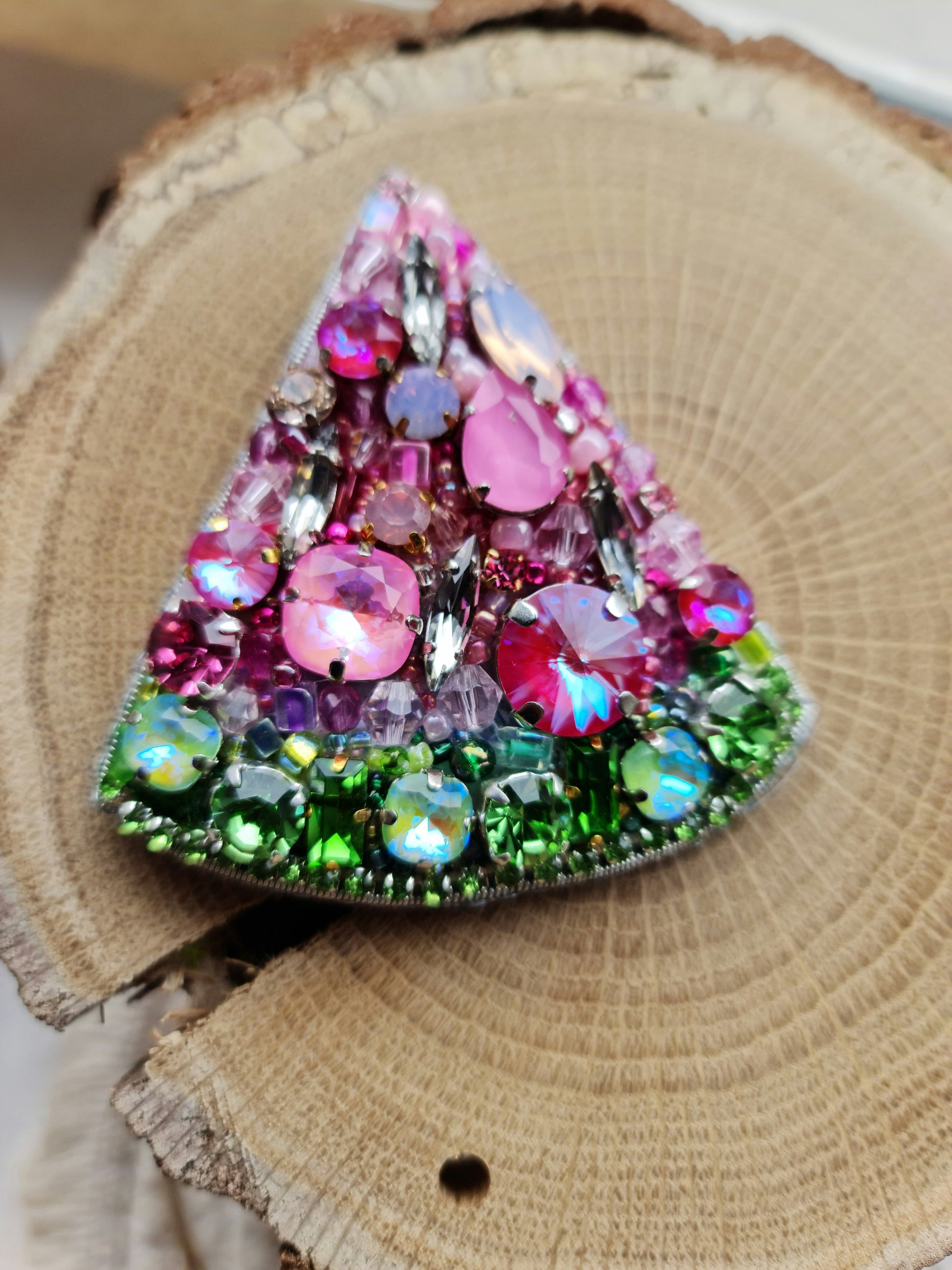 Watermelon Slice Beaded Brooch