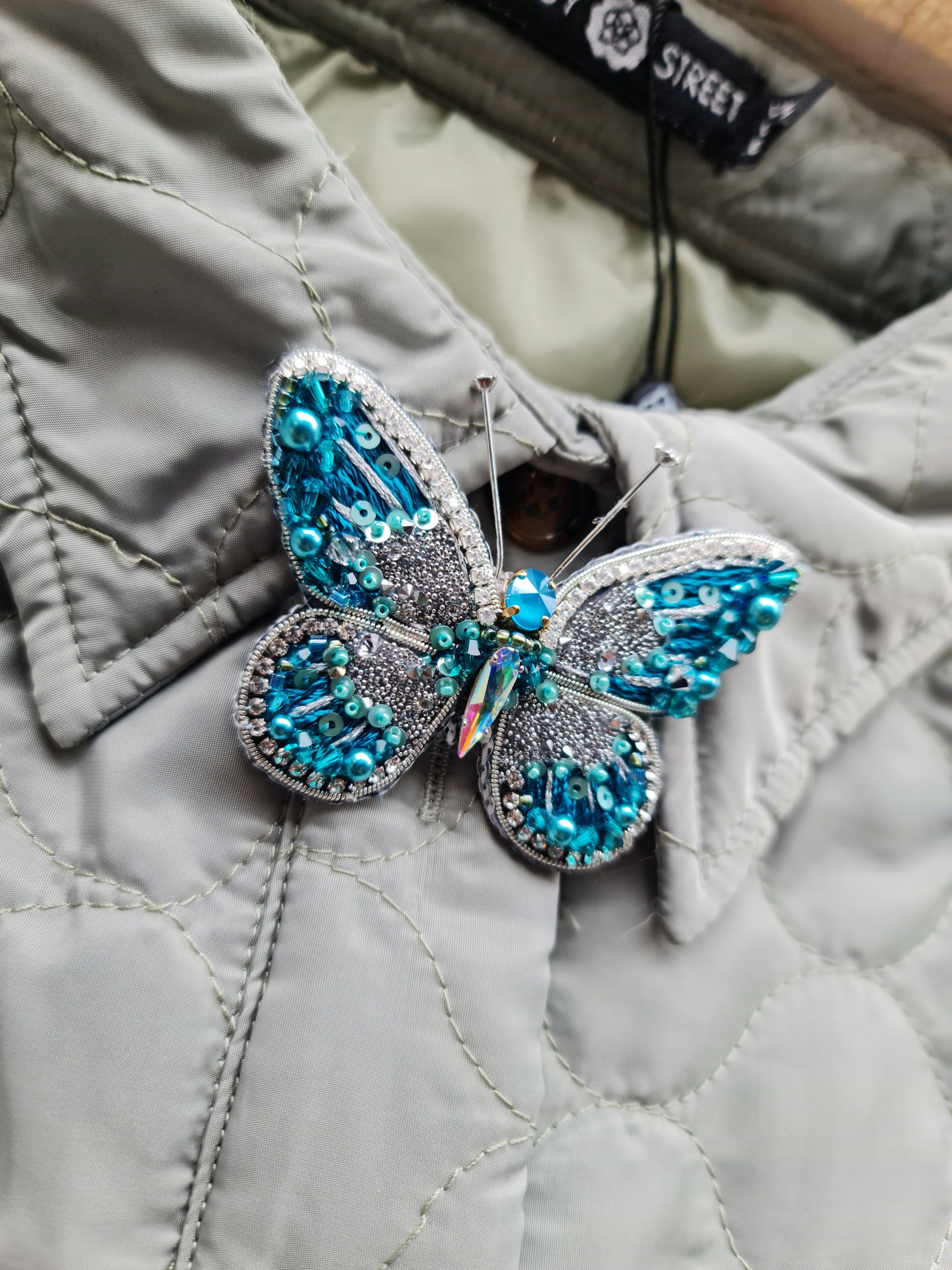 Butterfly Beaded Brooch, Hand Embroidered Insect Pin