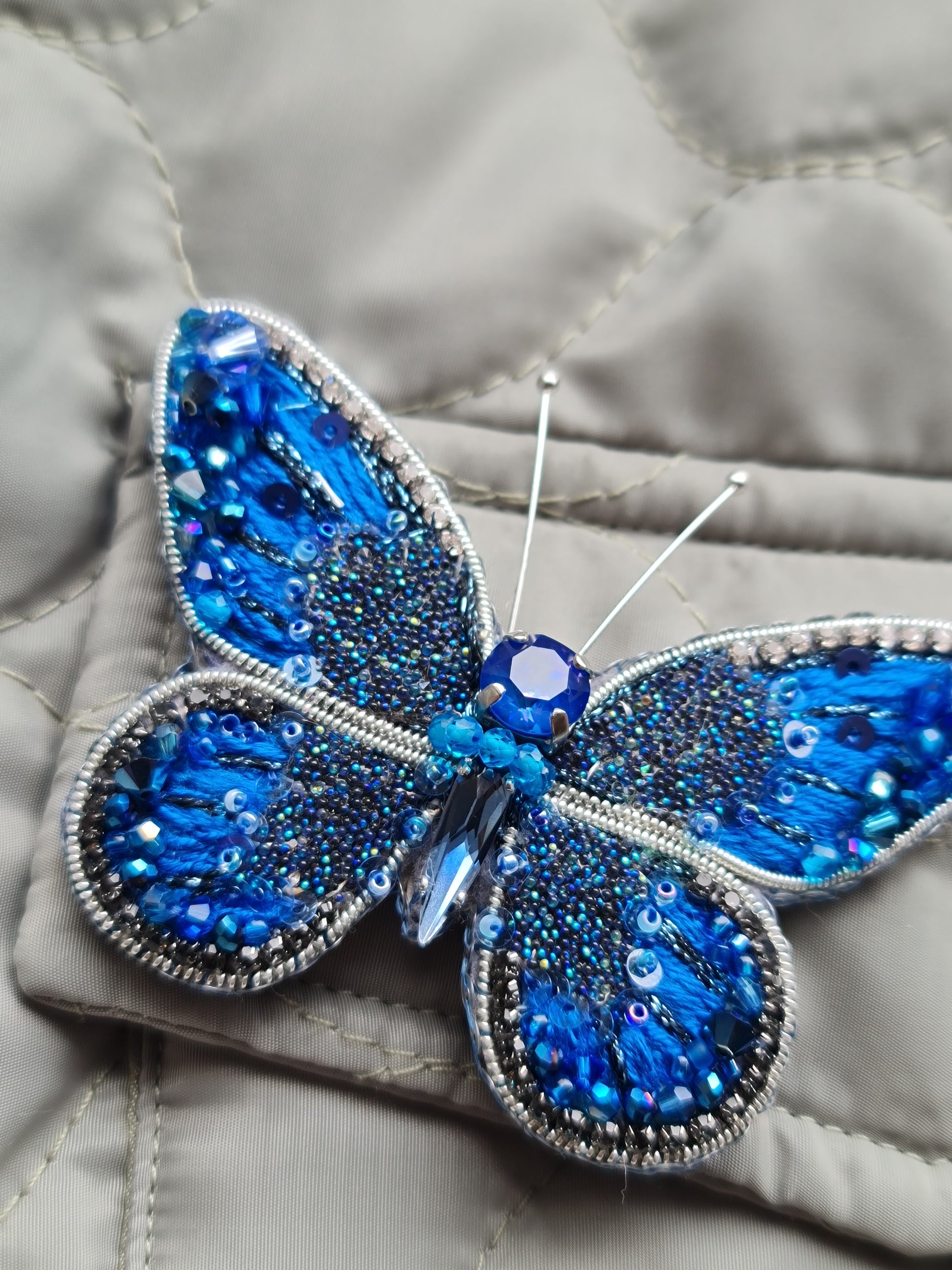 Butterfly Beaded Brooch, Hand Embroidered Insect Pin
