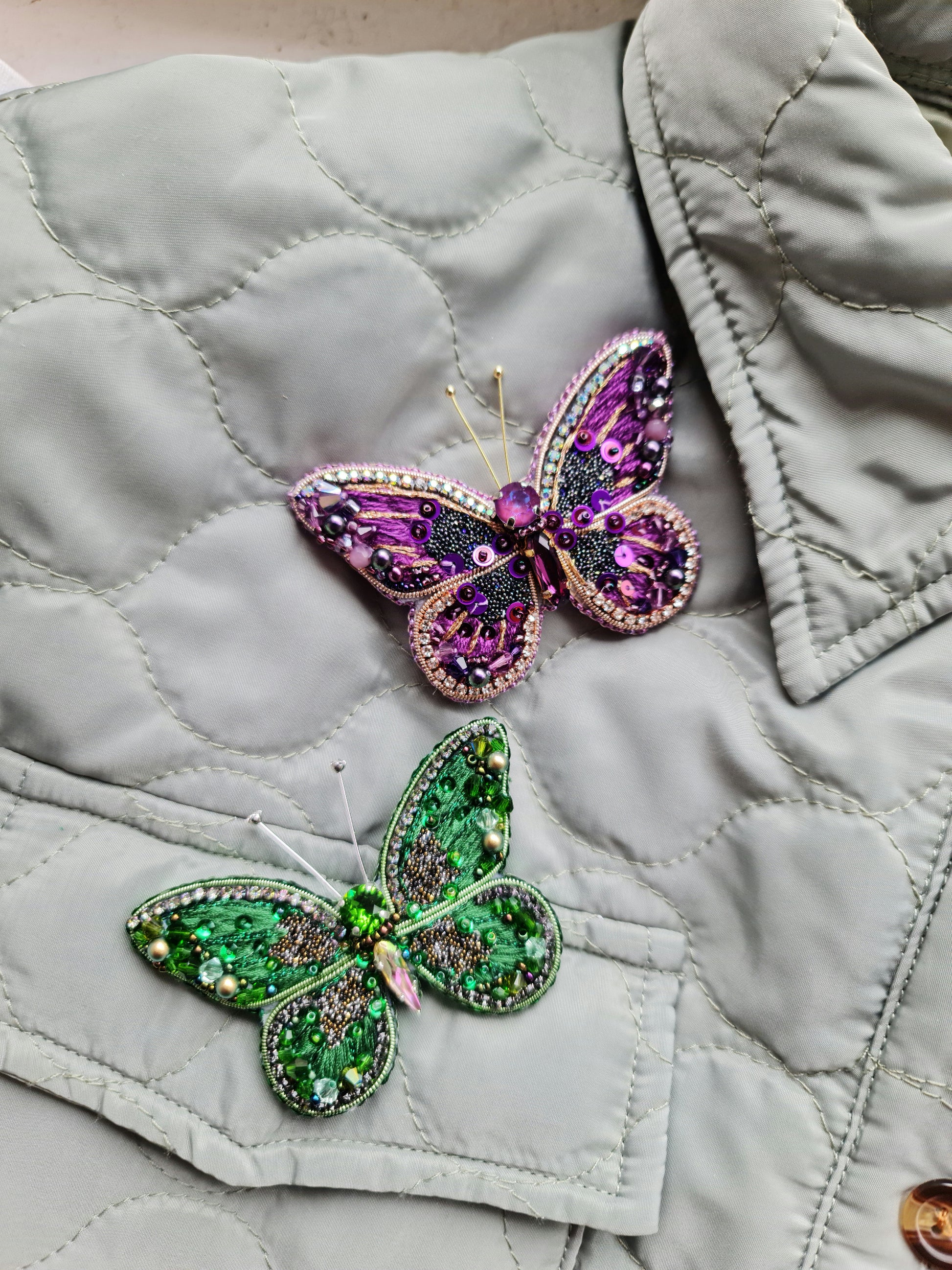 Butterfly Beaded Brooch, Hand Embroidered Insect Pin