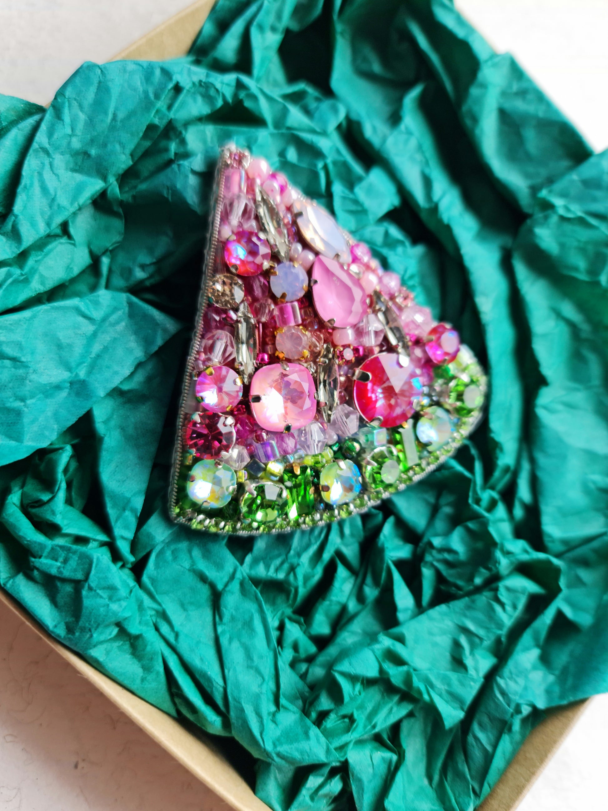 Watermelon Slice Beaded Brooch