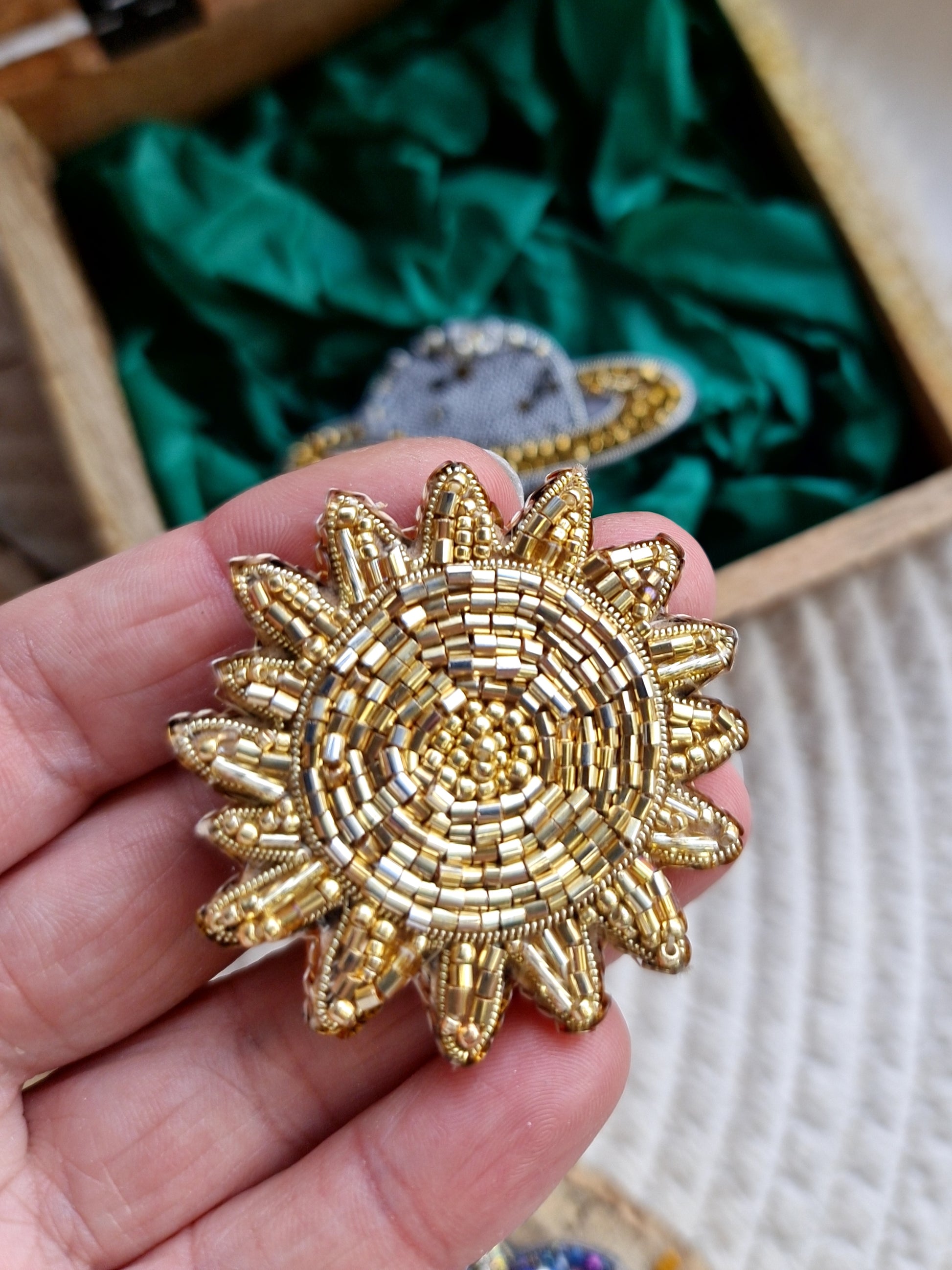 Sun and Moon Beaded Brooch