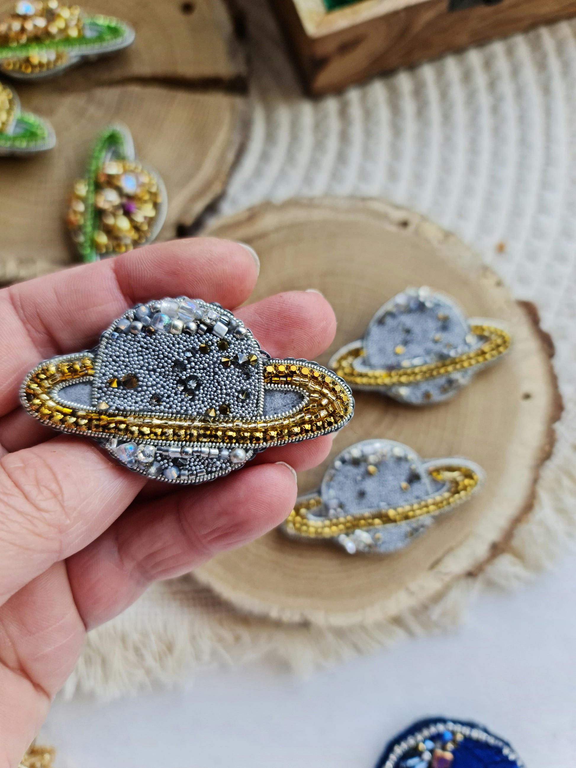 Mini Saturn Beaded Brooch
