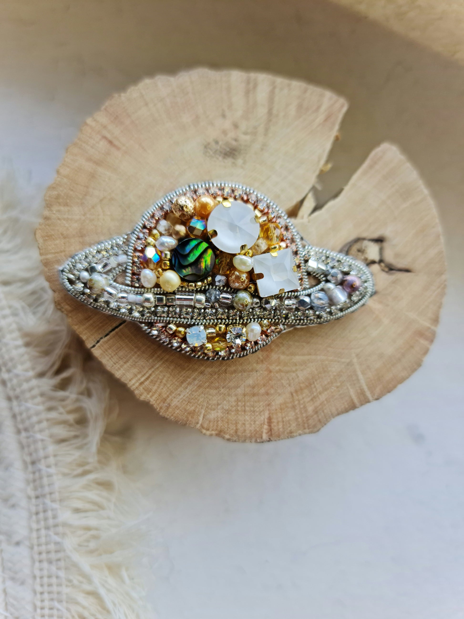 Mini Saturn Beaded Brooch
