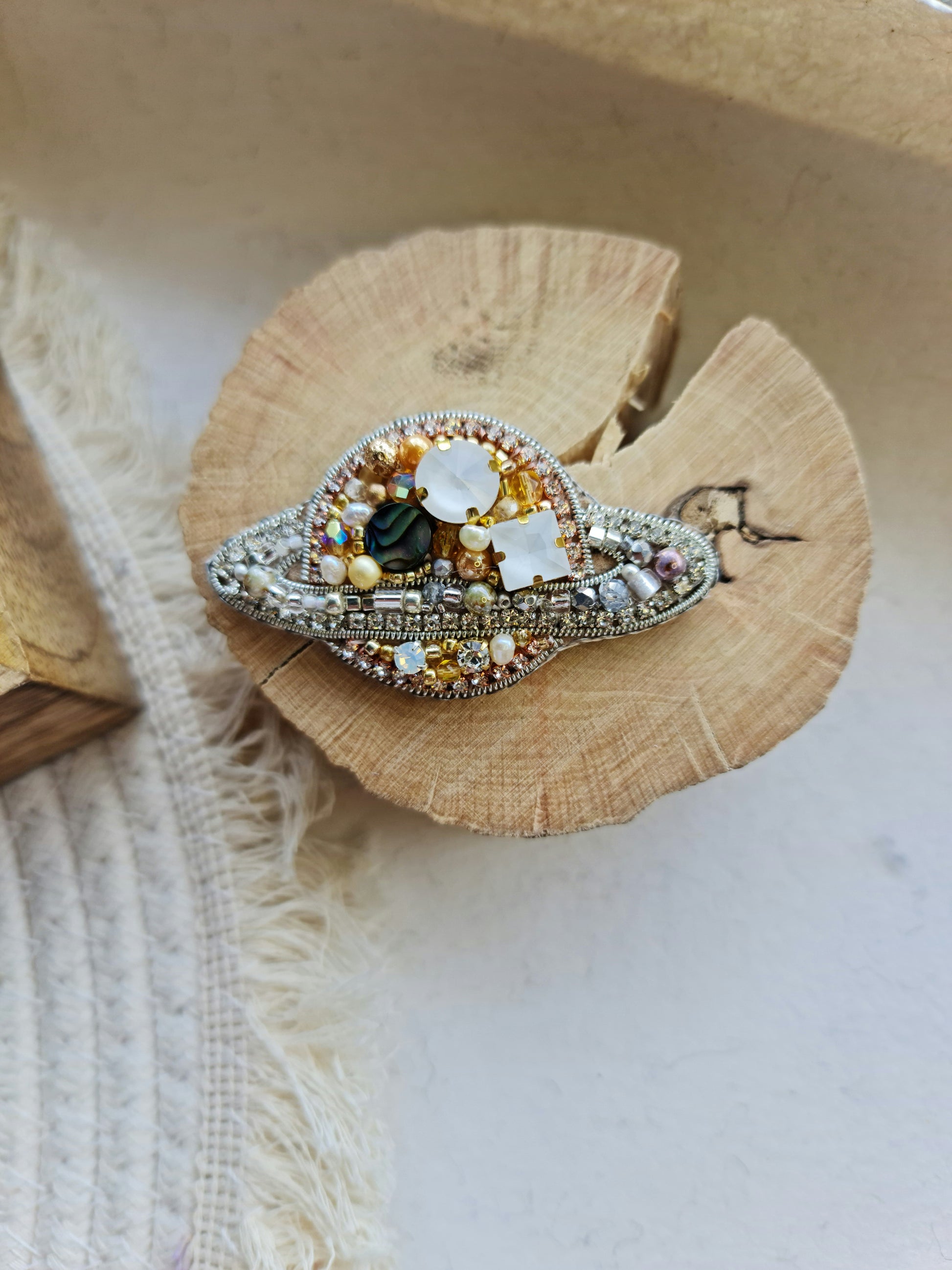 Mini Saturn Beaded Brooch