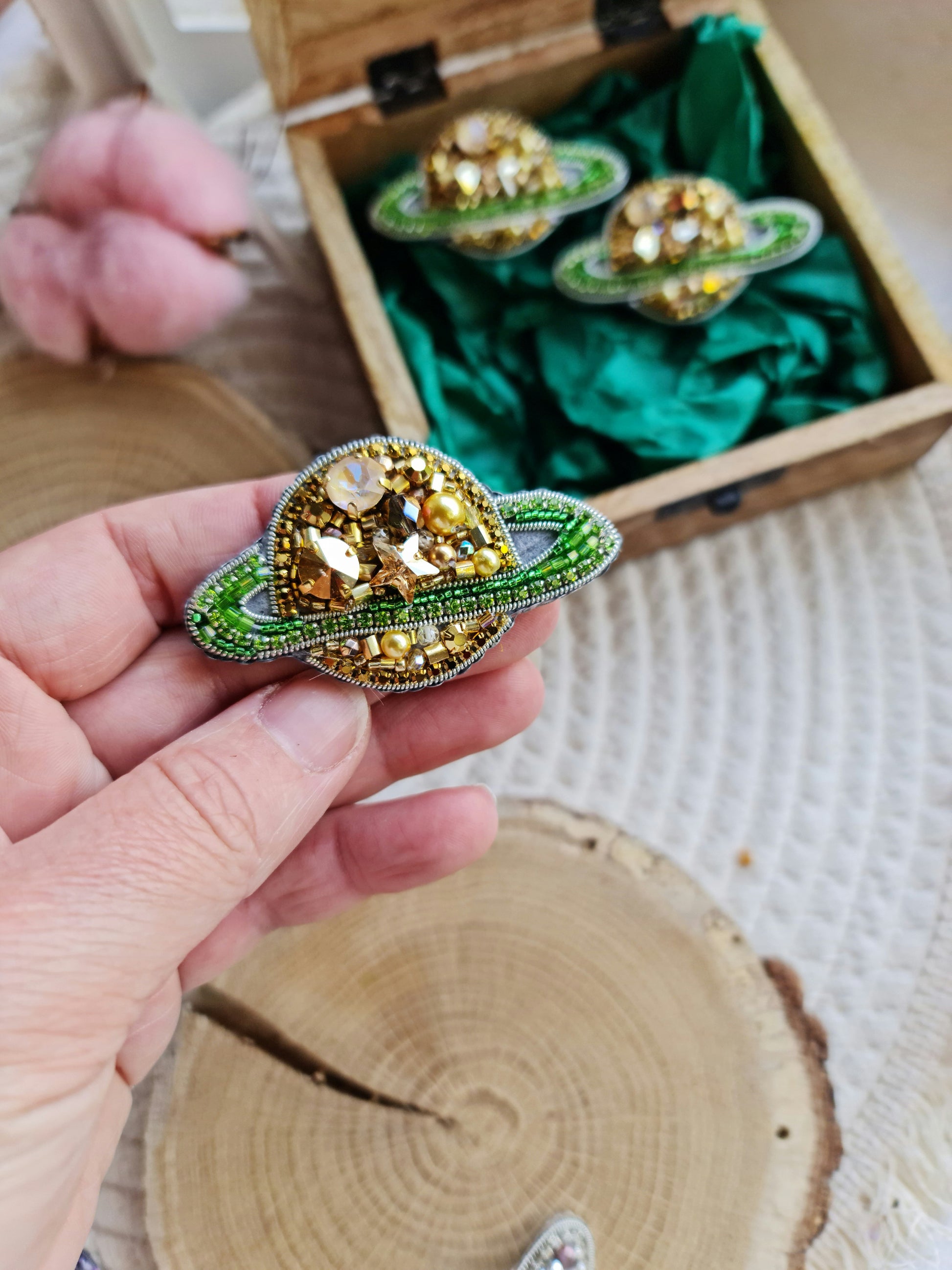 Mini Saturn Beaded Brooch