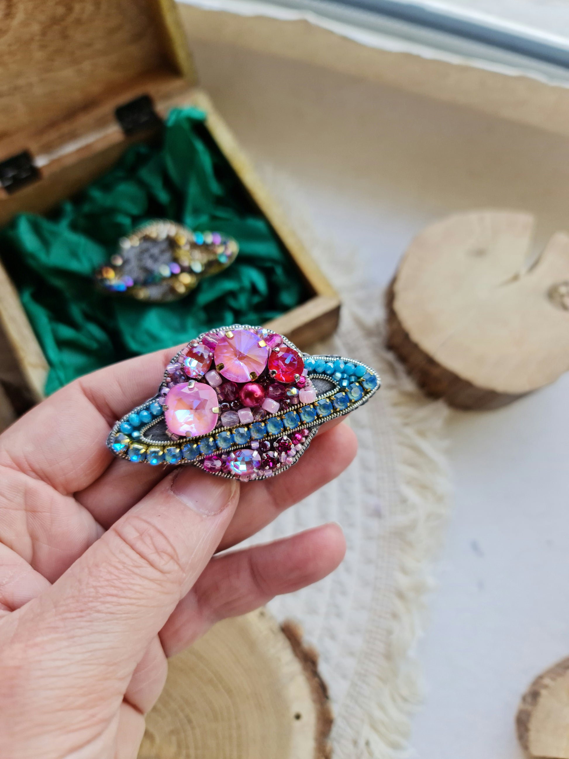 Mini Saturn Beaded Brooch