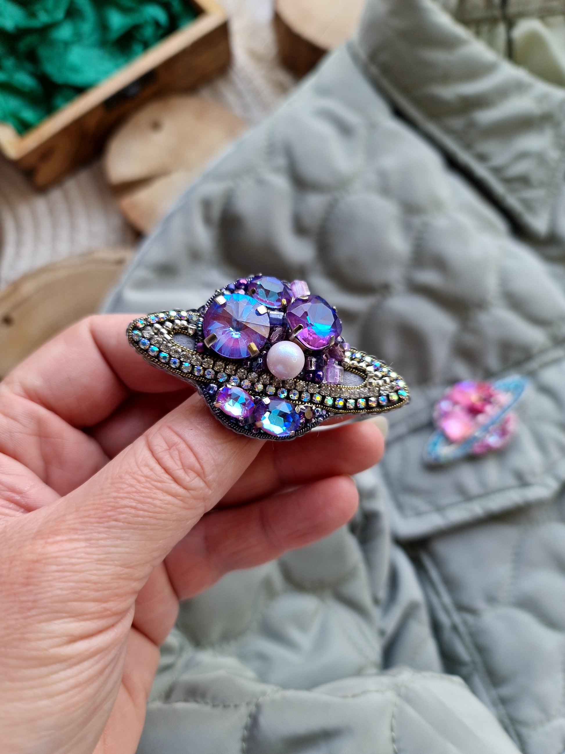 Mini Saturn Beaded Brooch