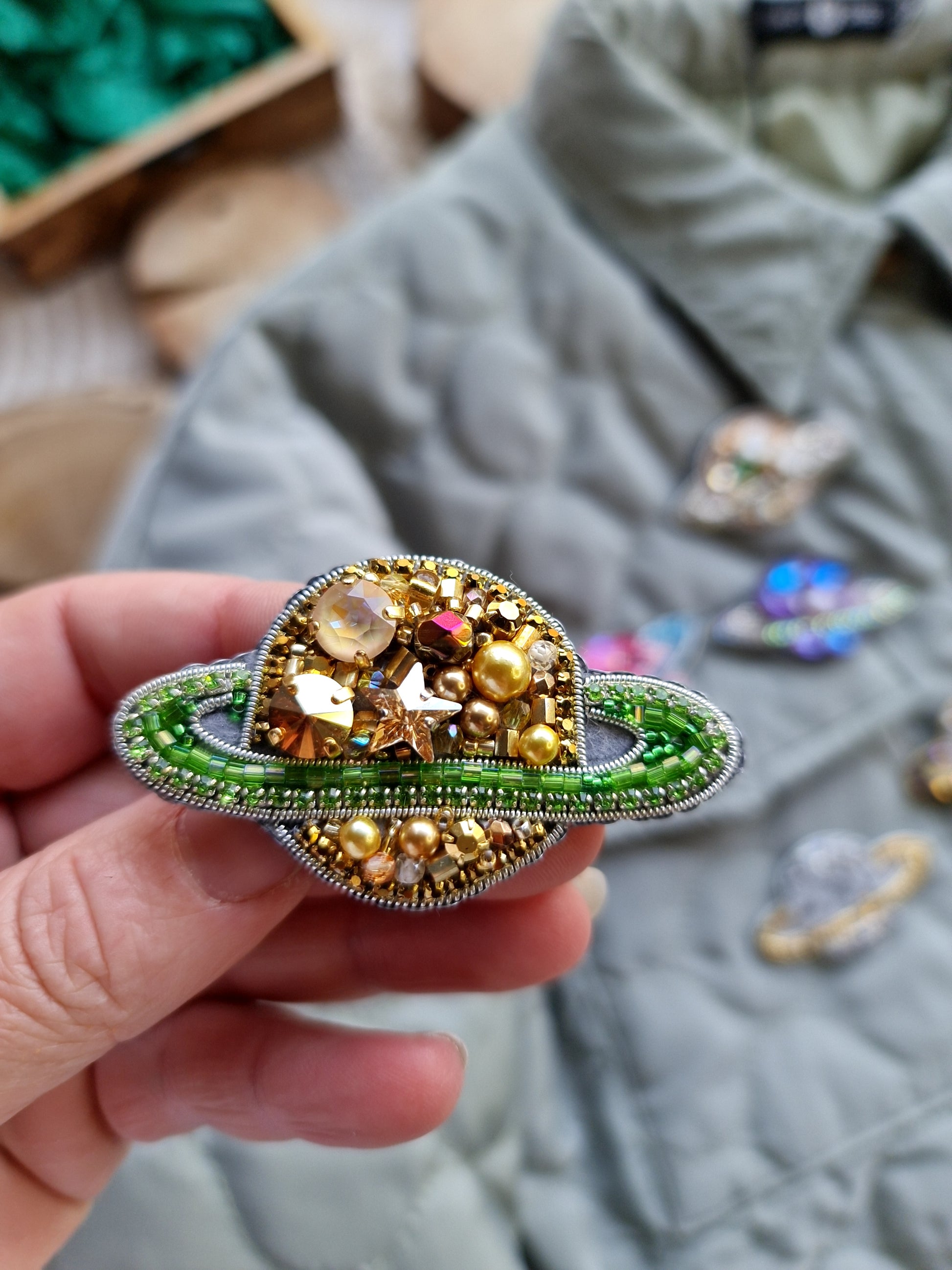 Mini Saturn Beaded Brooch