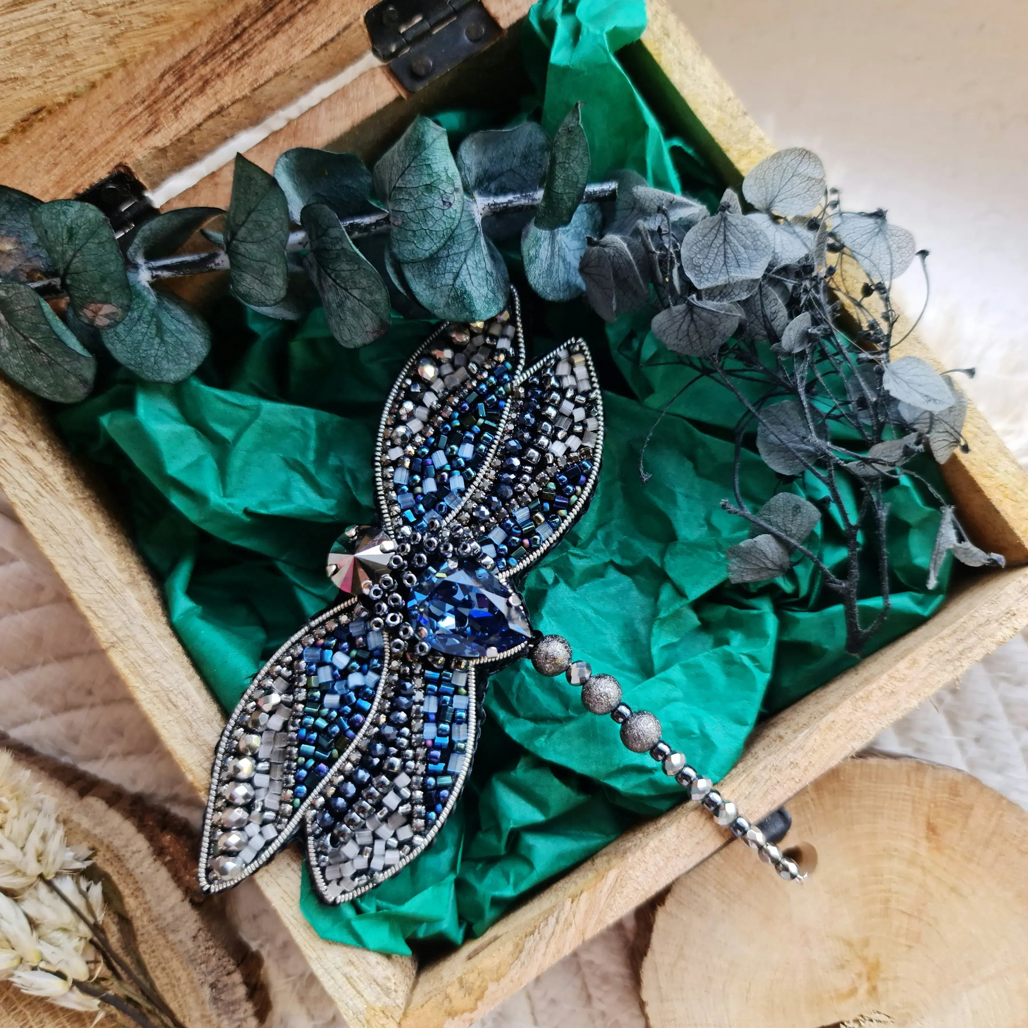 Blue Dragonfly Beaded Brooch
