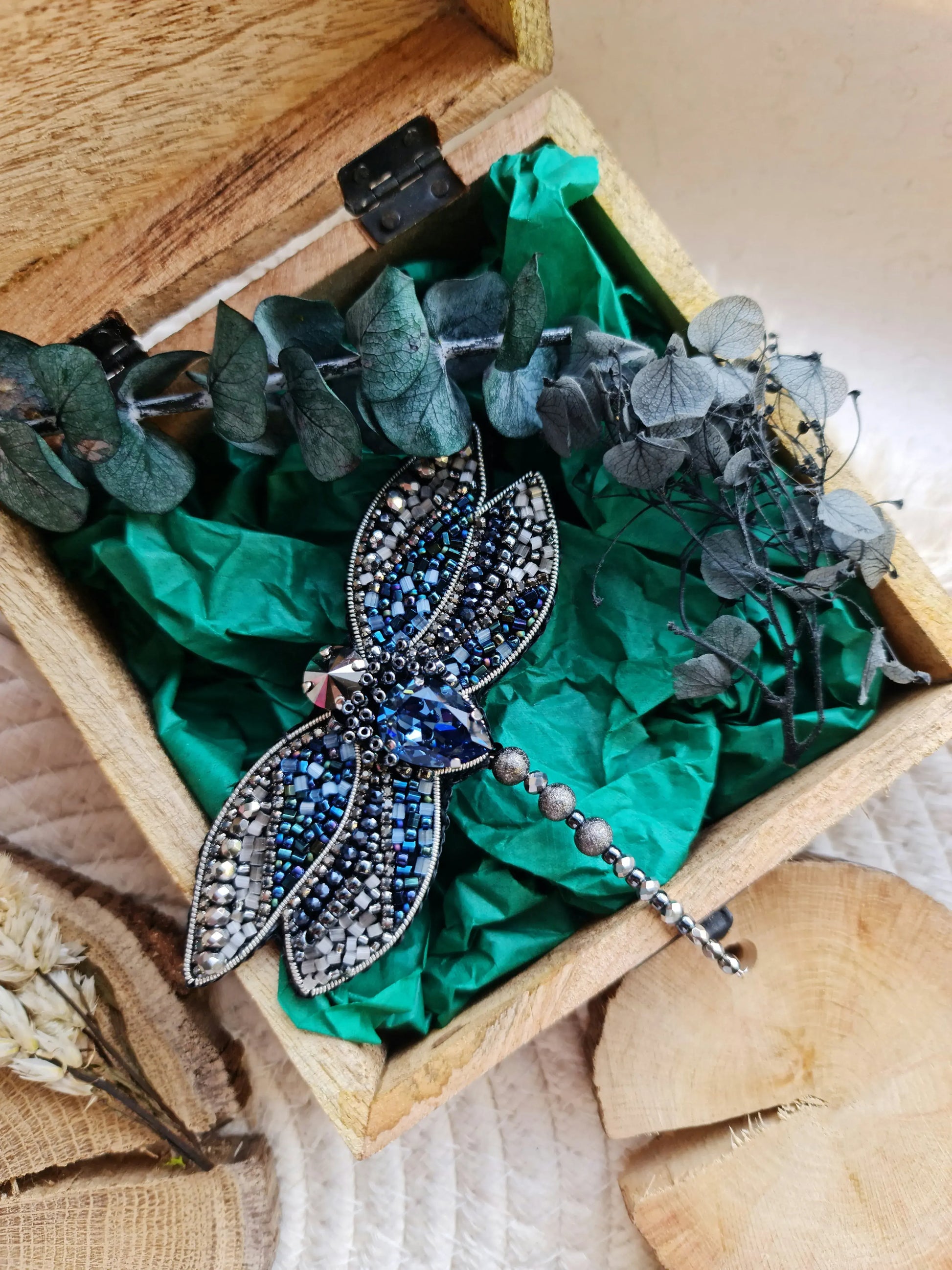Blue Dragonfly Beaded Brooch