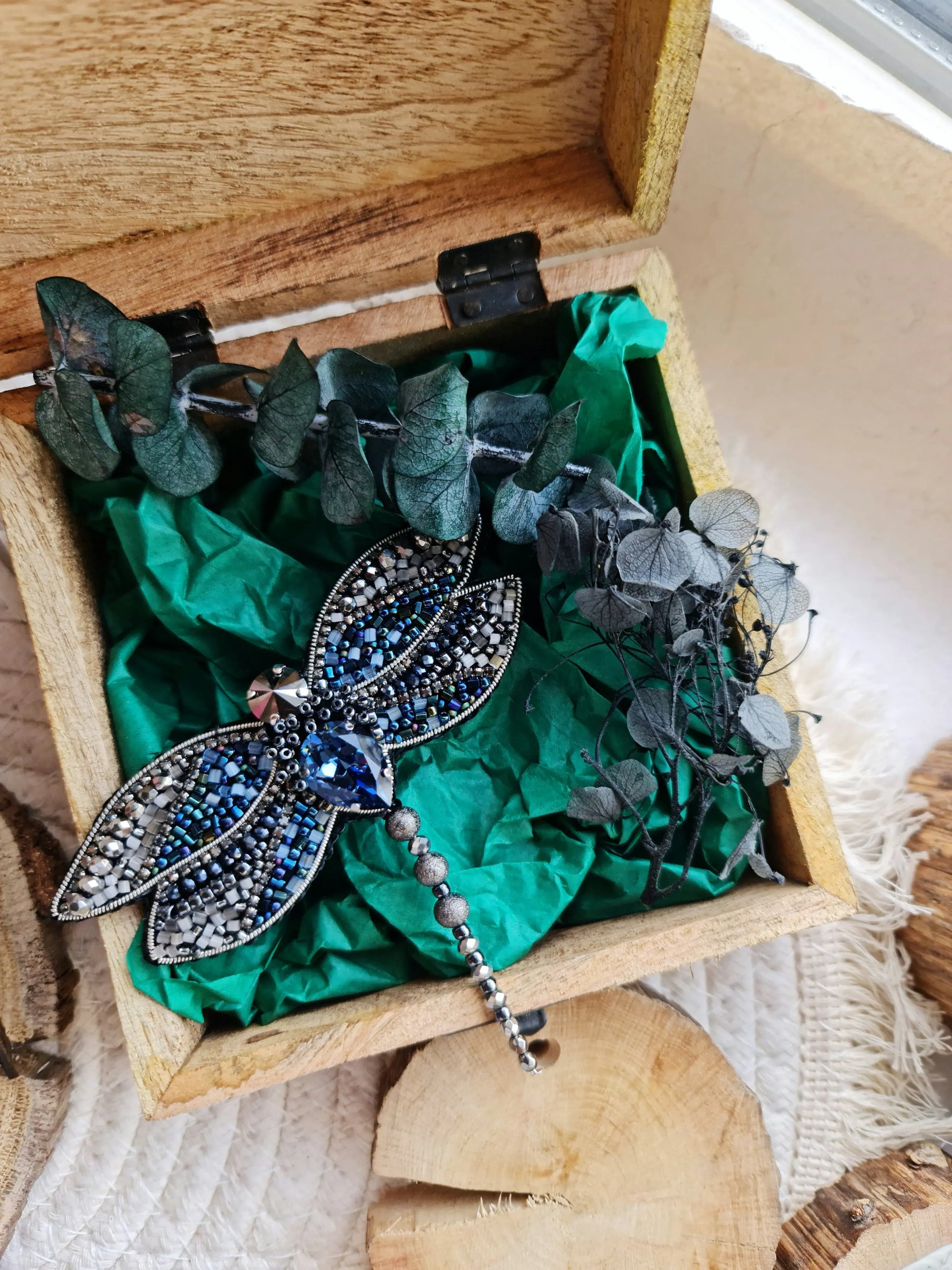Blue Dragonfly Beaded Brooch