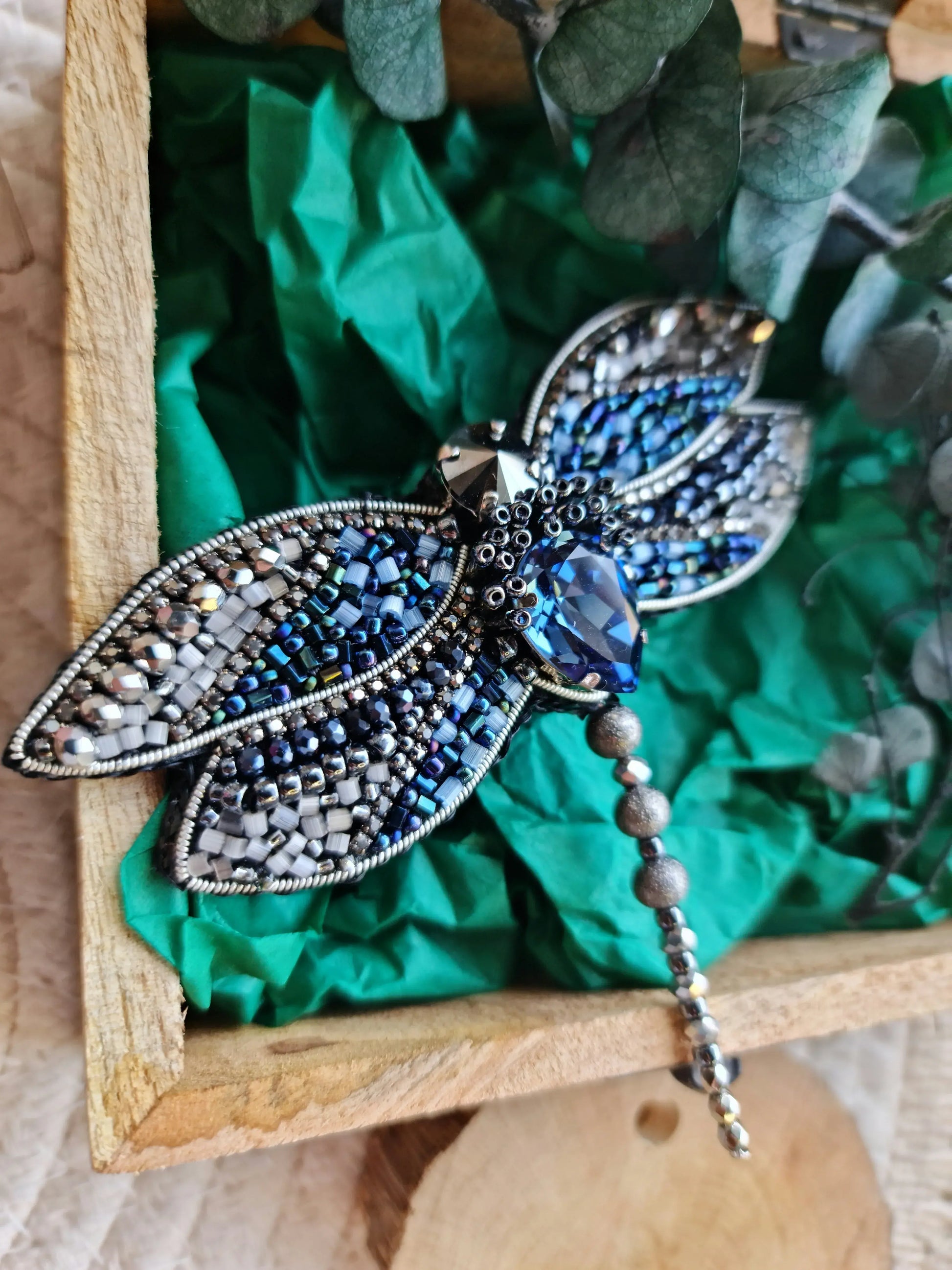 Blue Dragonfly Beaded Brooch