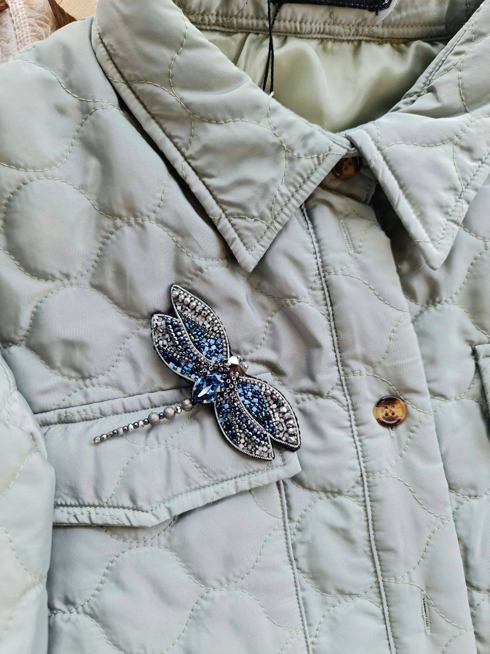 Blue Dragonfly Beaded Brooch
