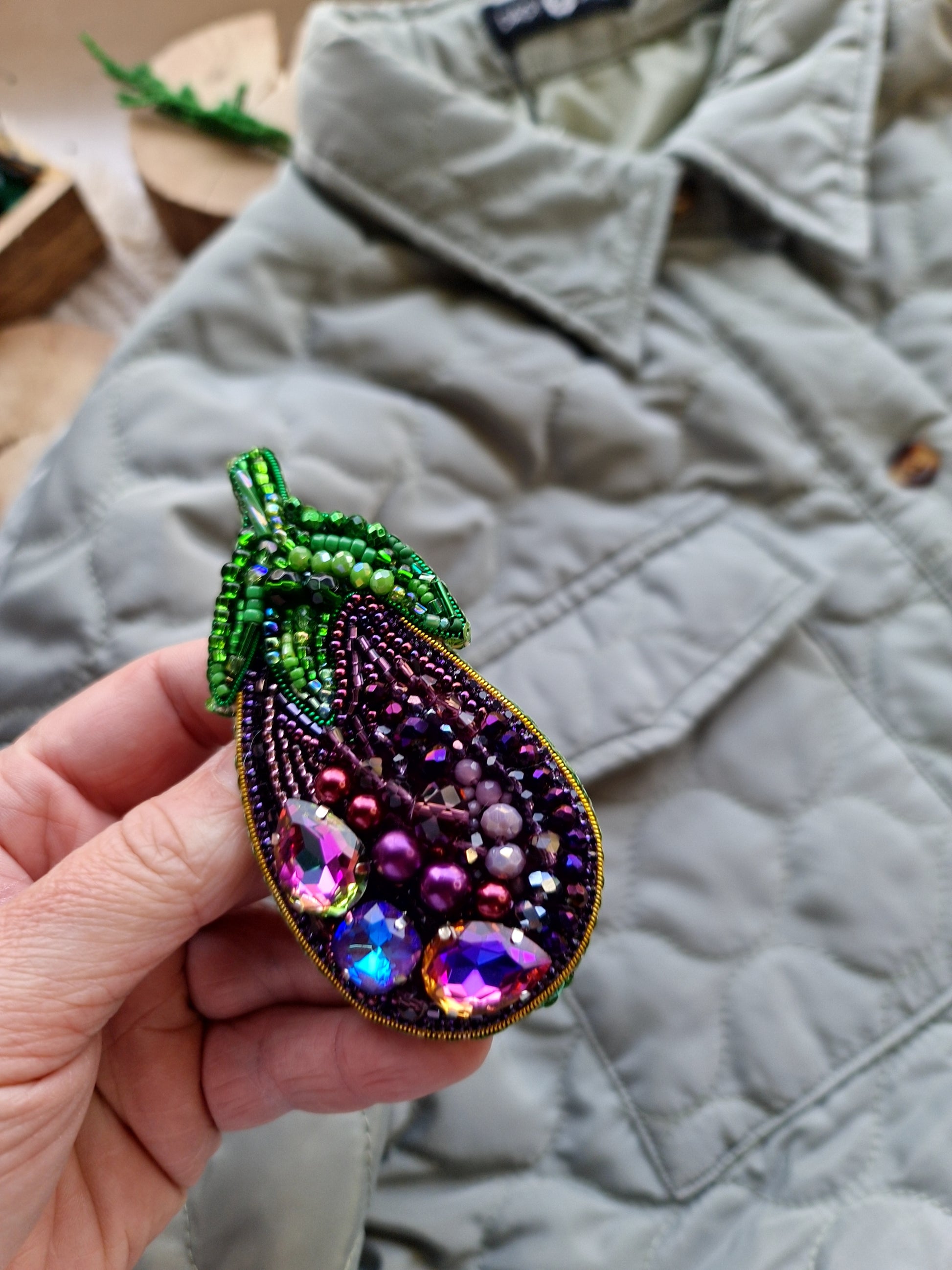 Eggplant Beaded Brooch