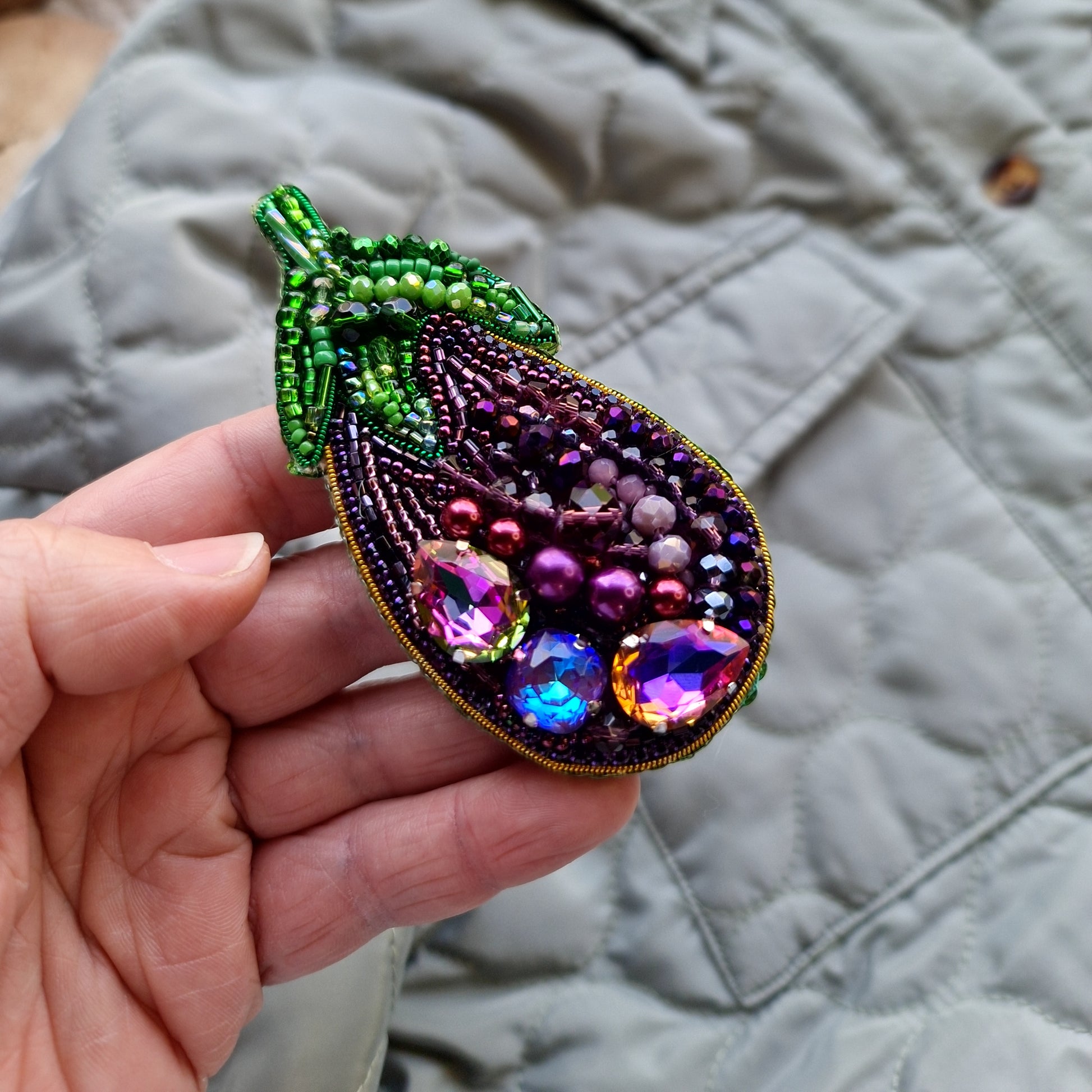 Eggplant Beaded Brooch