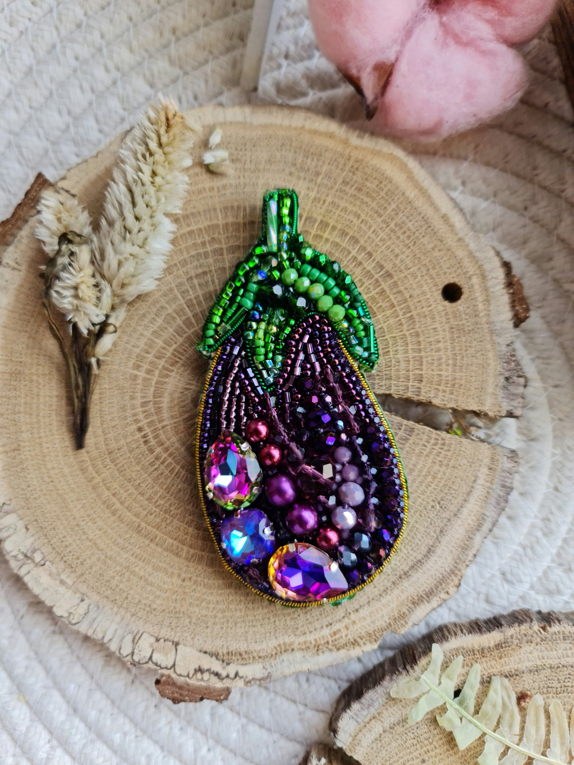 Eggplant Beaded Brooch