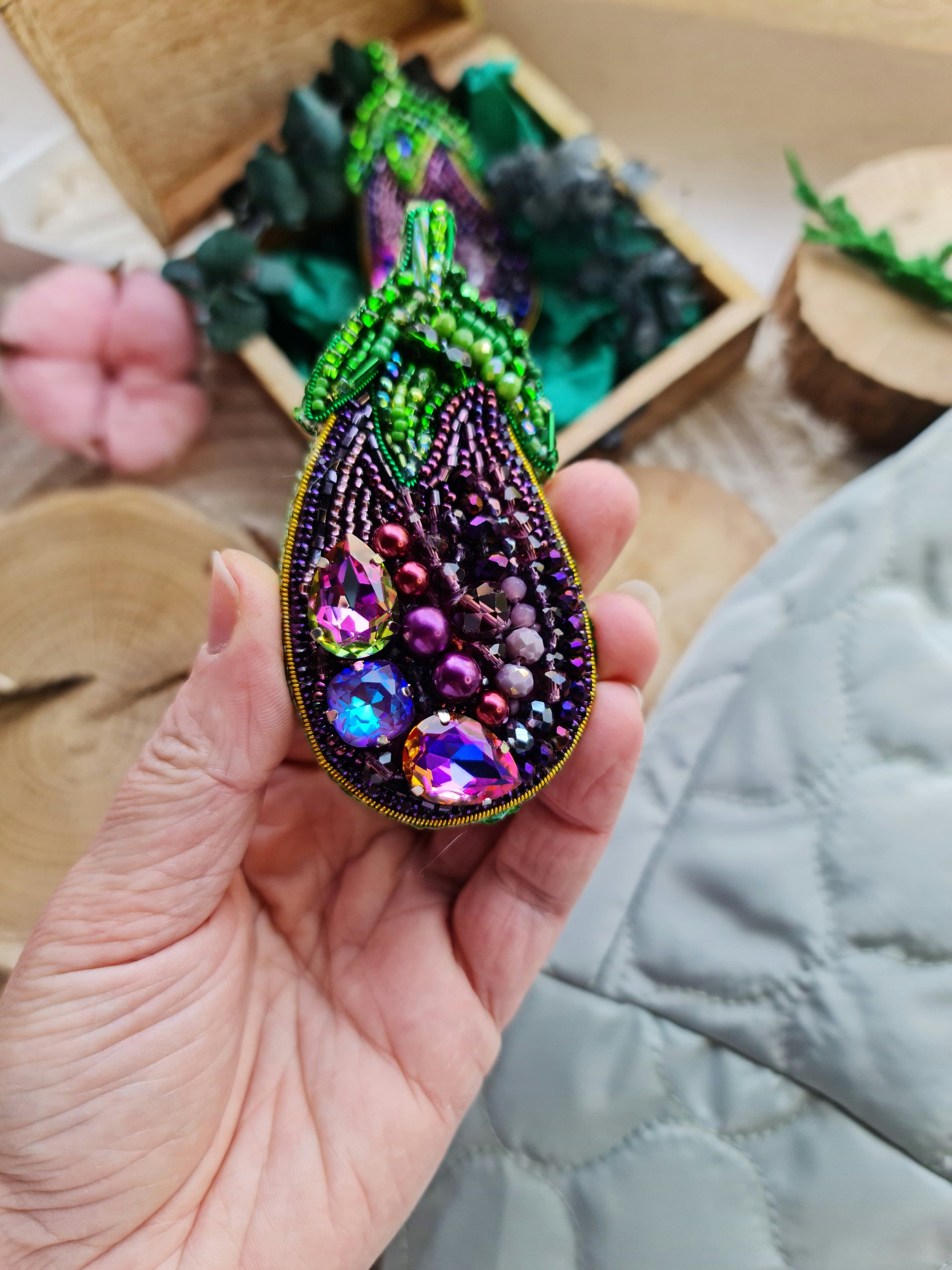 Eggplant Beaded Brooch