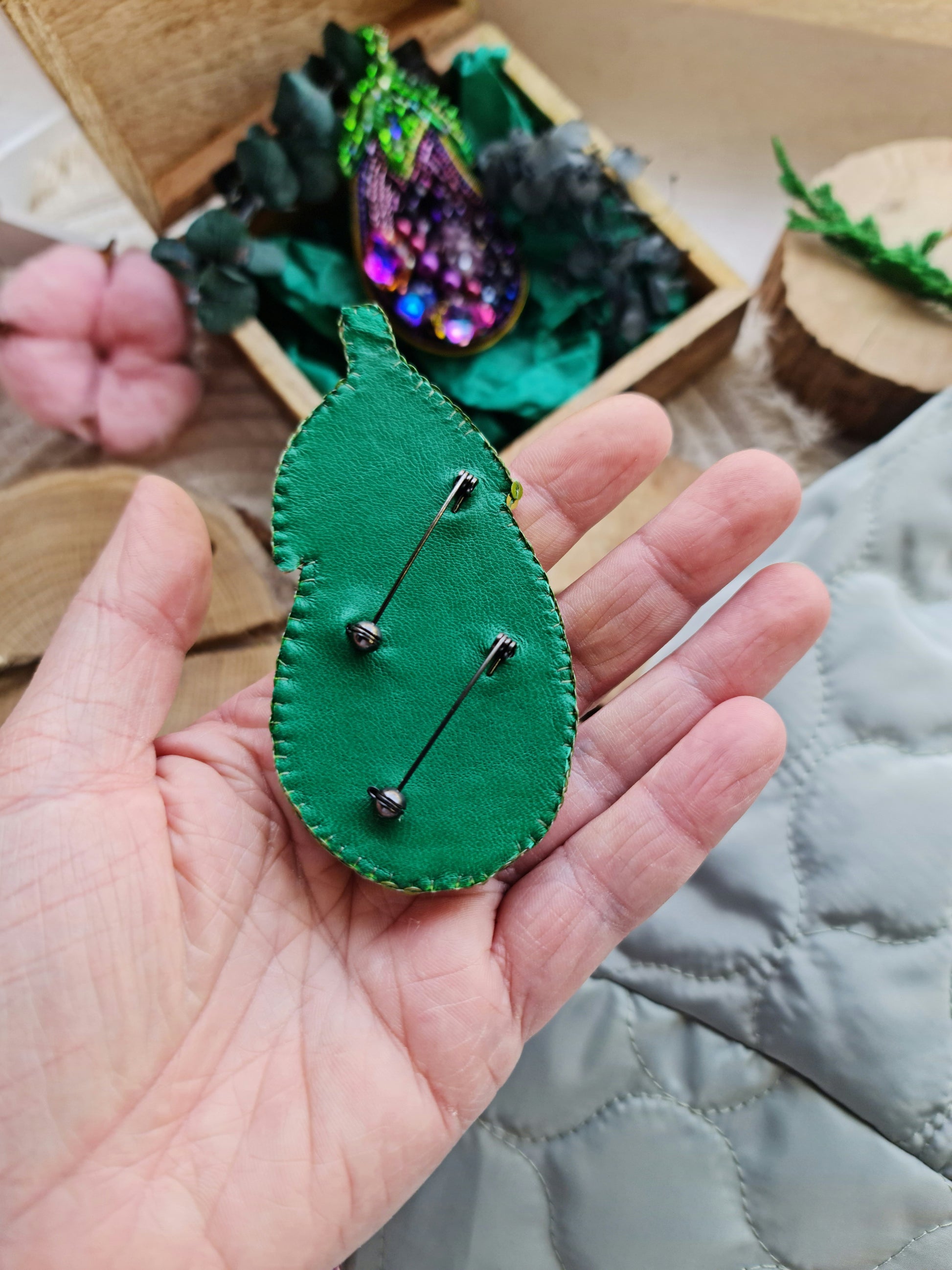 Eggplant Beaded Brooch