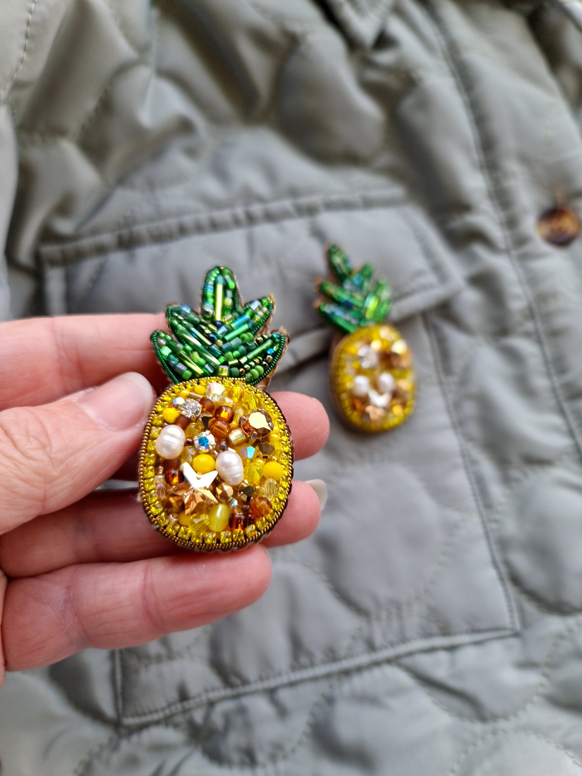 Pineapple Beaded Brooch