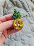 Pineapple beaded brooch hand embroidered with yellow beads green leaves and crystal details