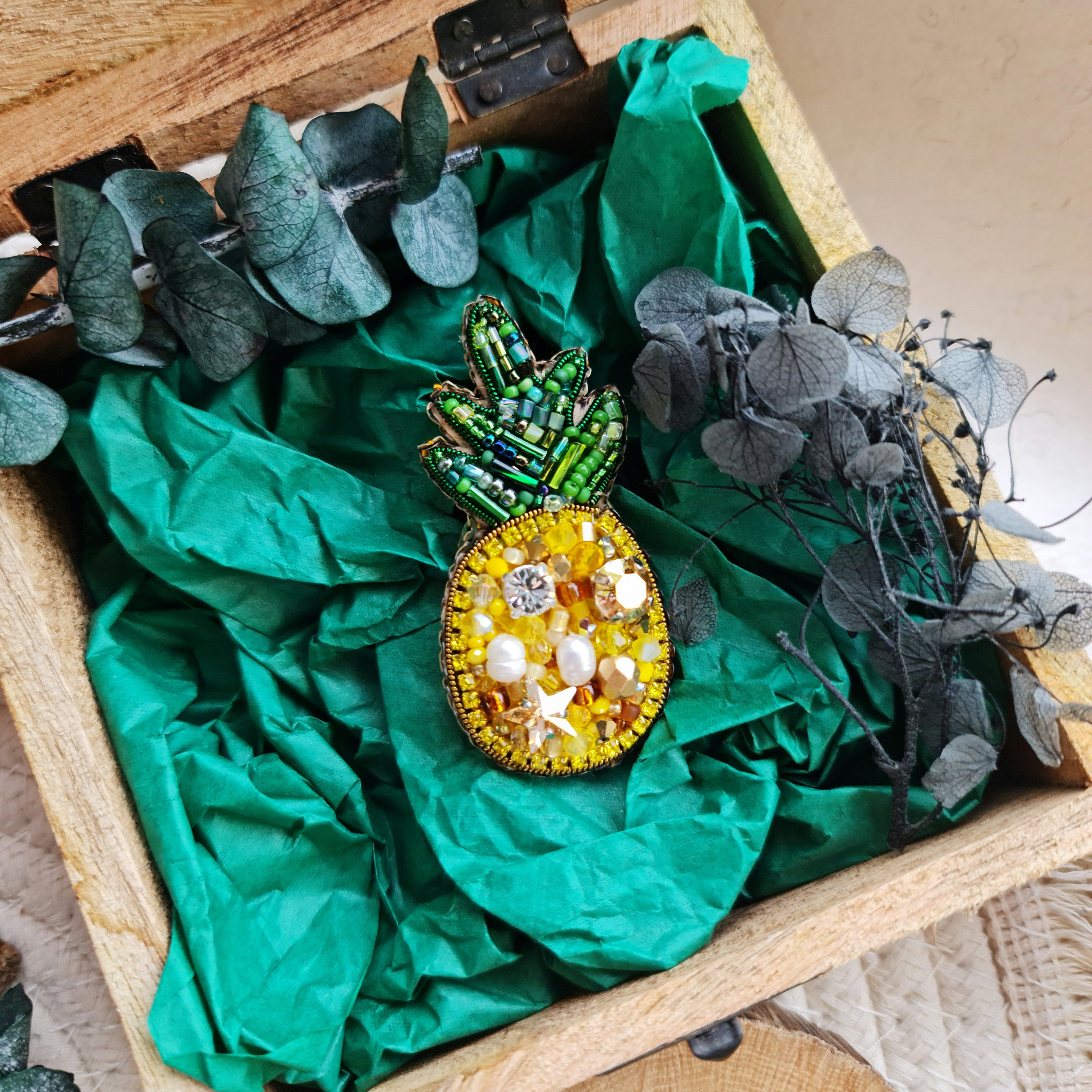 Pineapple Beaded Brooch