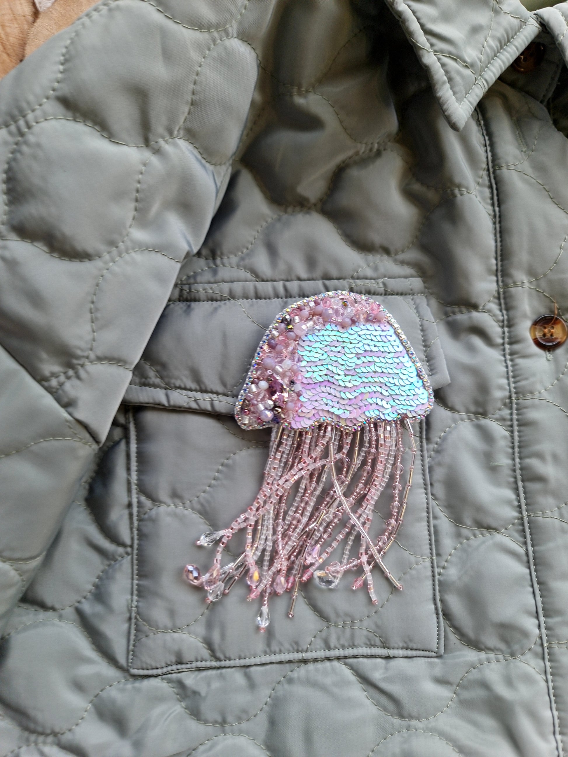 Pink Jellyfish Beaded Brooch or Keychain