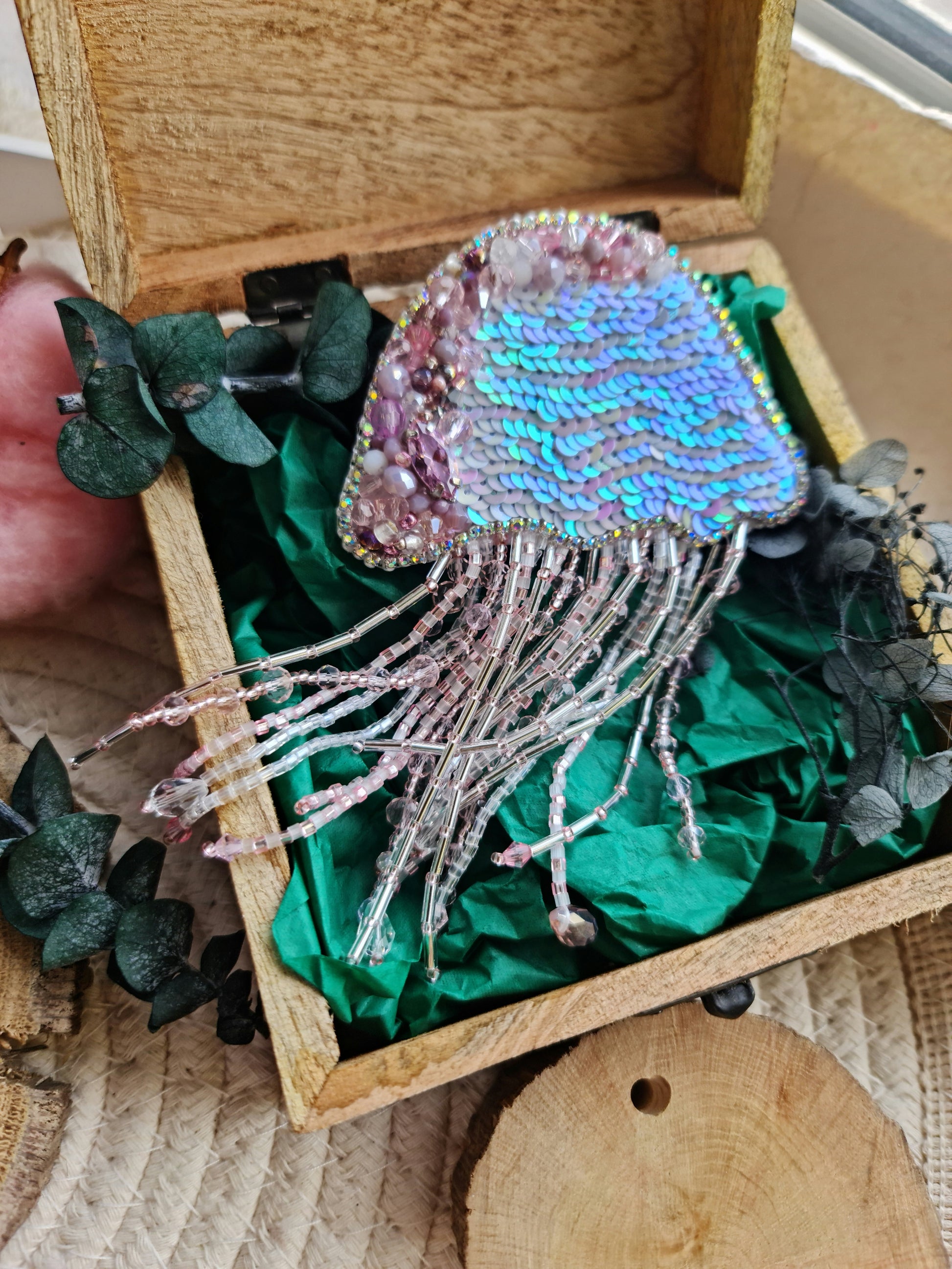 Pink Jellyfish Beaded Brooch or Keychain