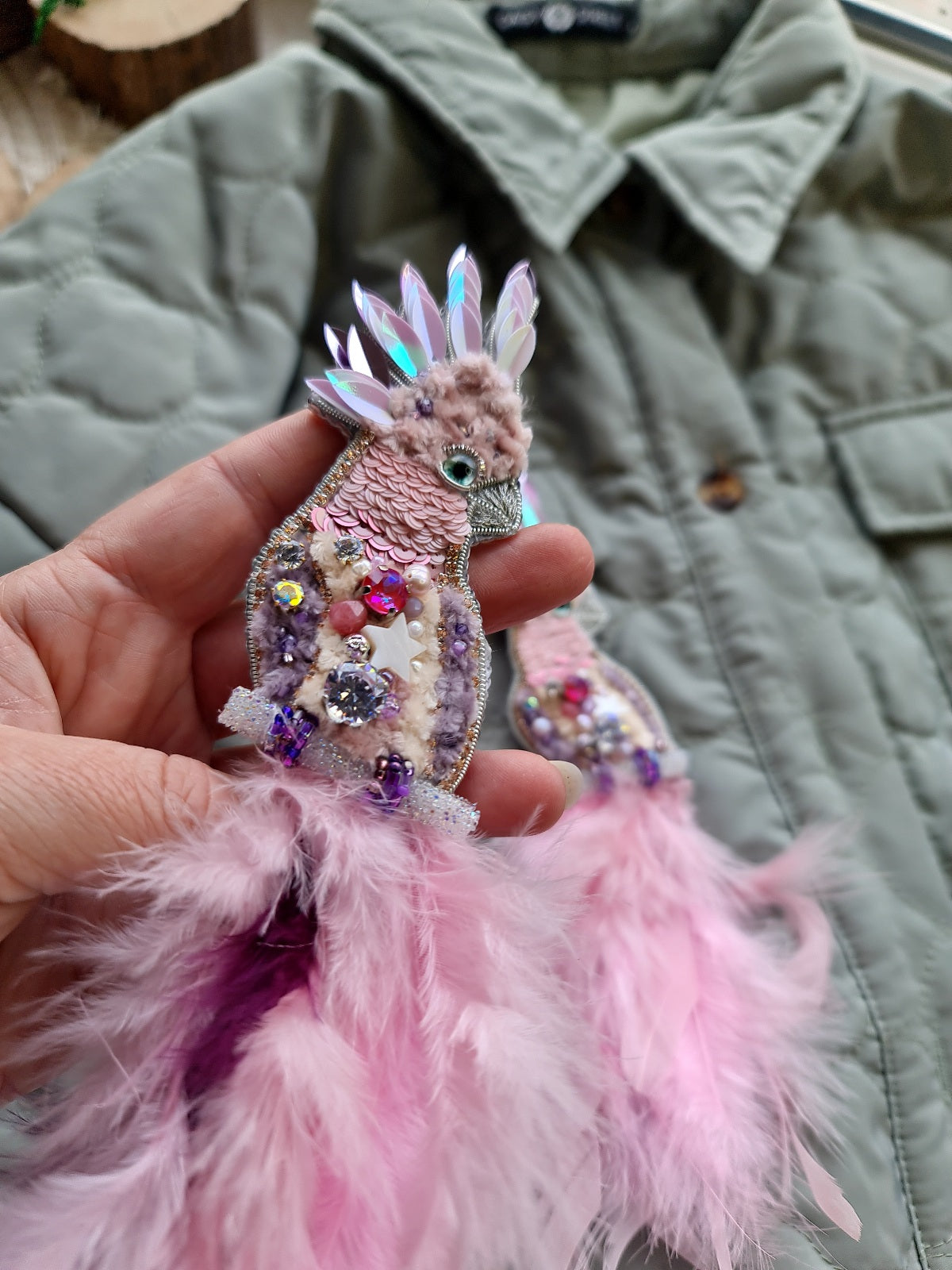 Pink Cockatoo Beaded Brooch
