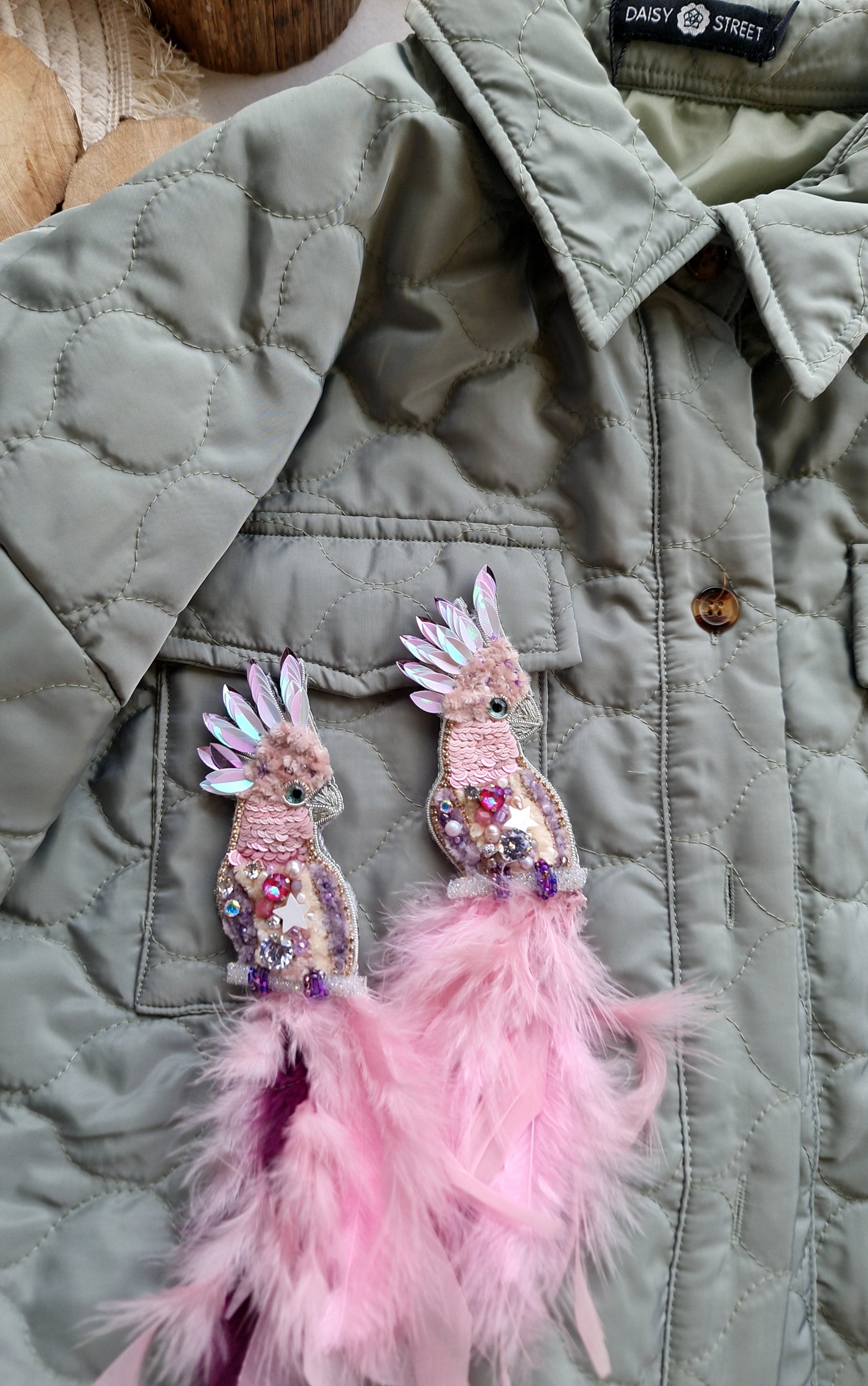 Pink Cockatoo Beaded Brooch