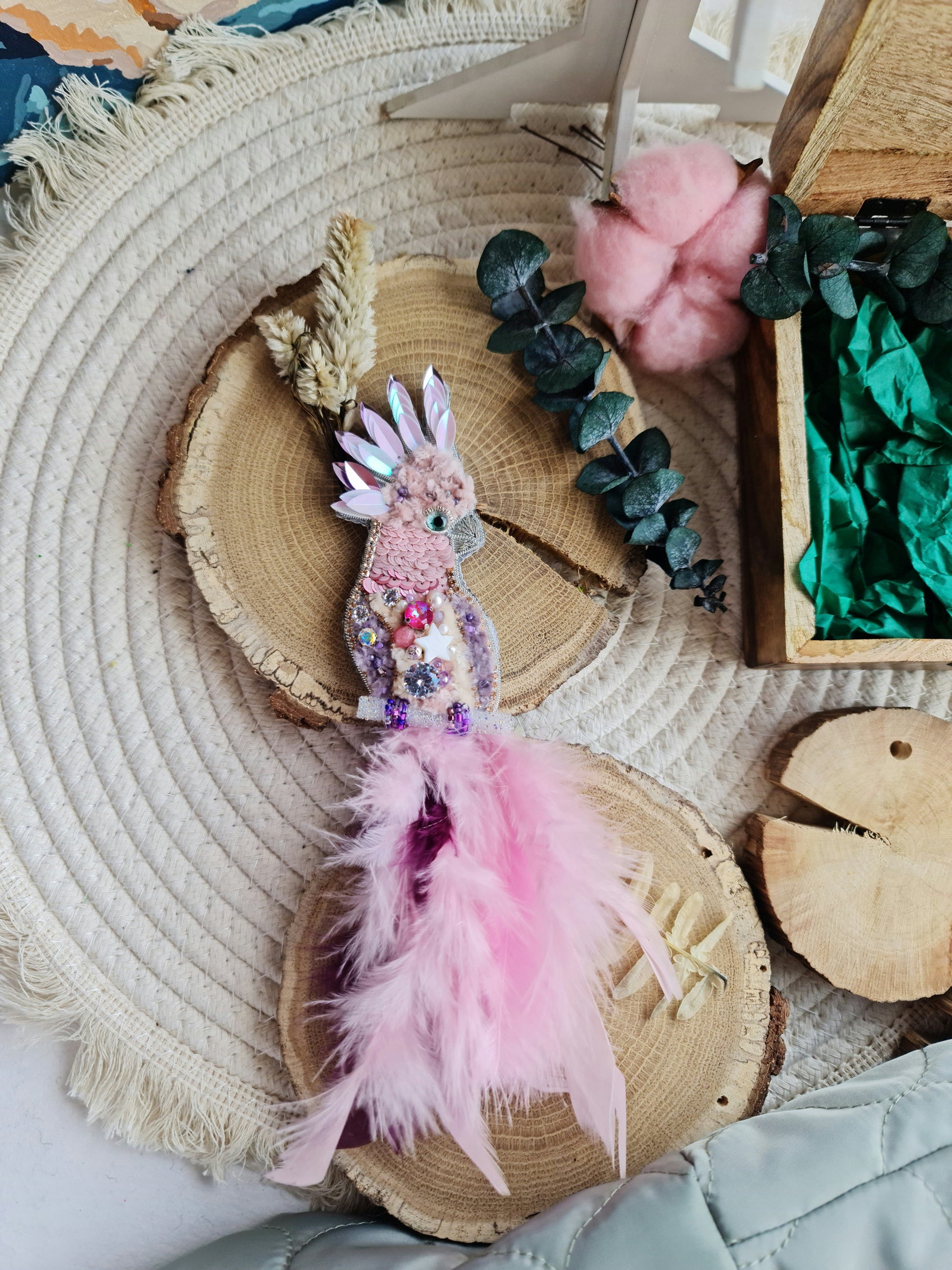 Pink Cockatoo Beaded Brooch