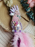Pink cockatoo beaded brooch hand embroidered with beads crystals sequins and soft feather details