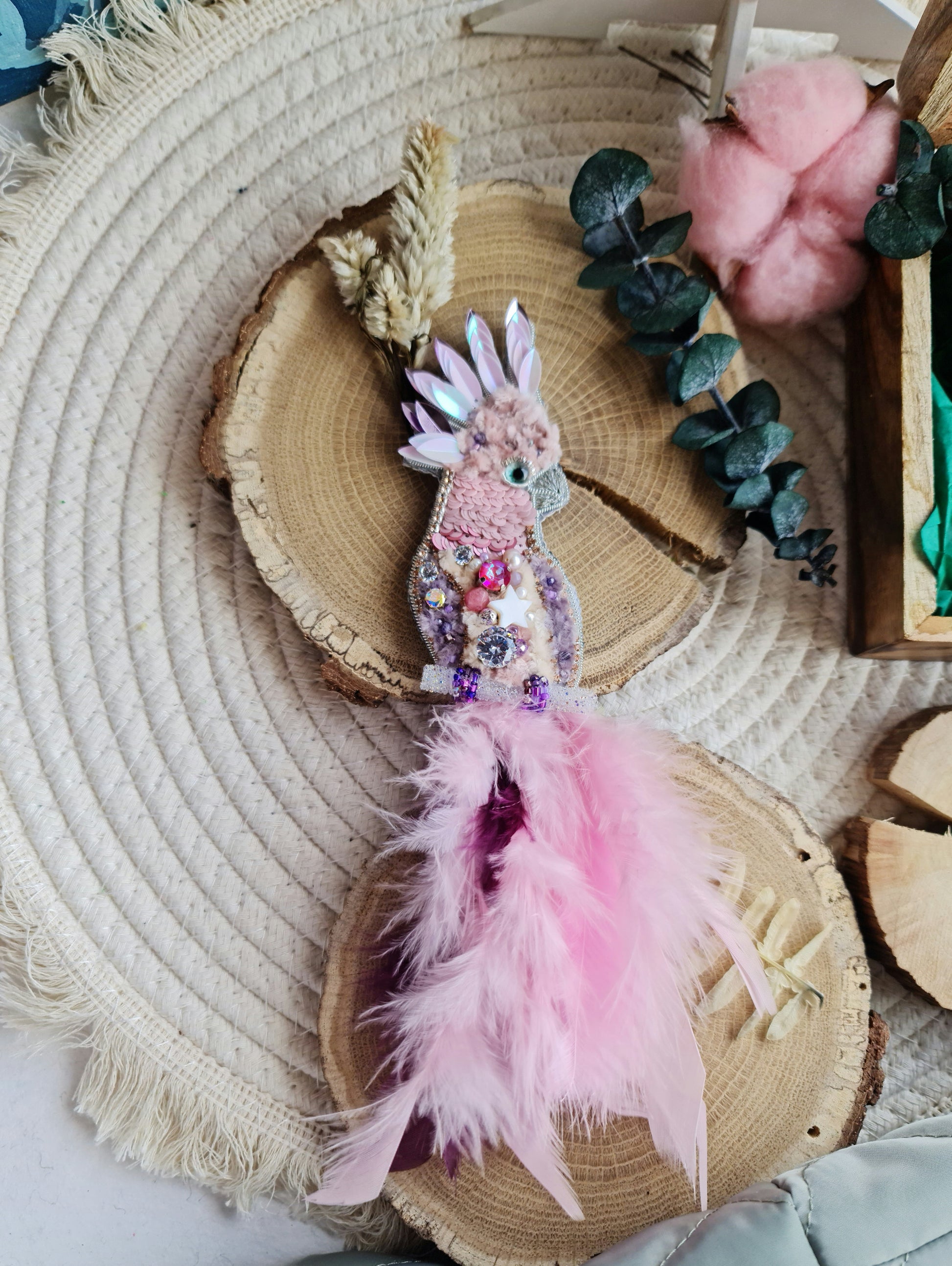 Pink Cockatoo Beaded Brooch