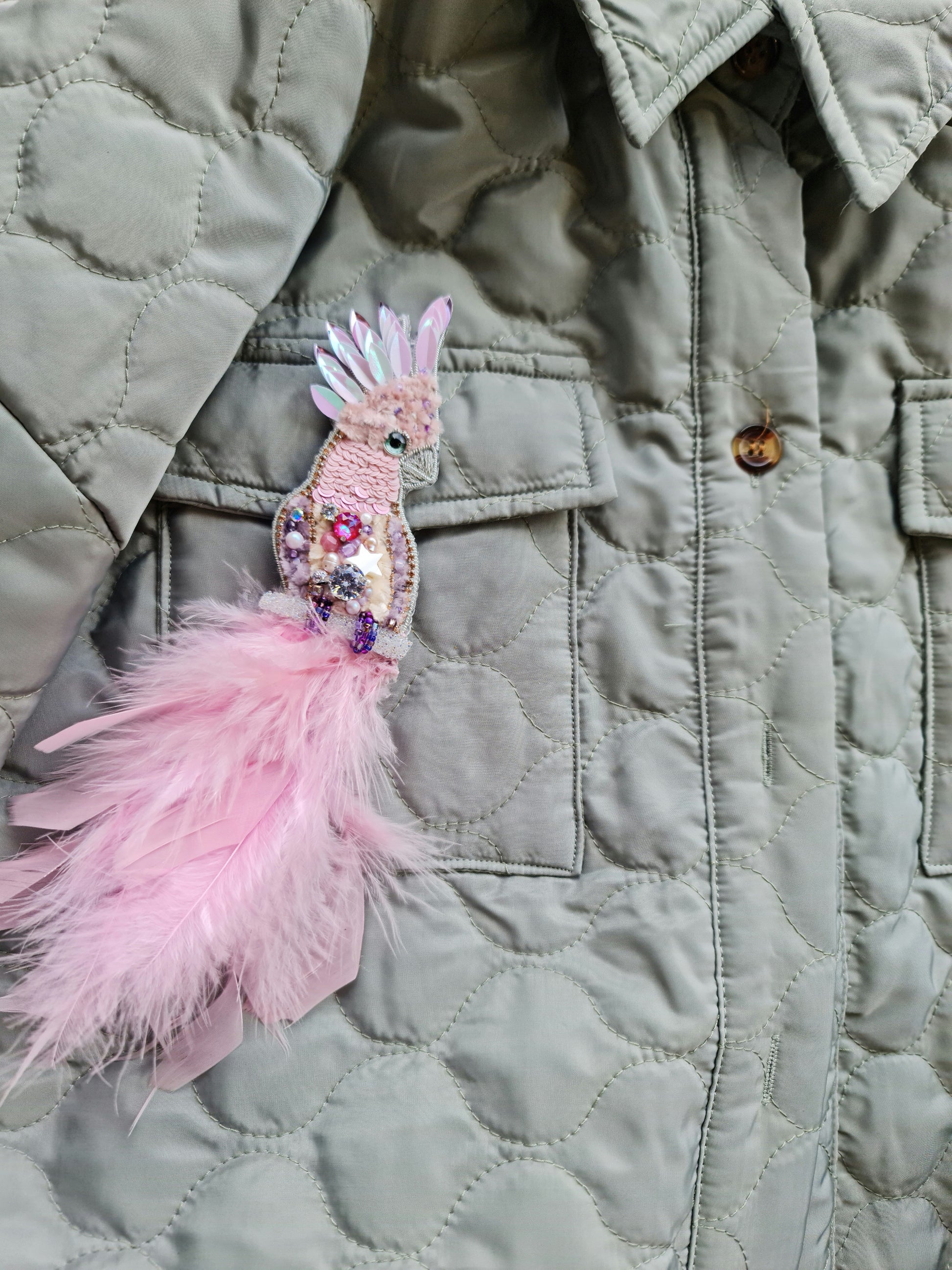 Pink Cockatoo Beaded Brooch