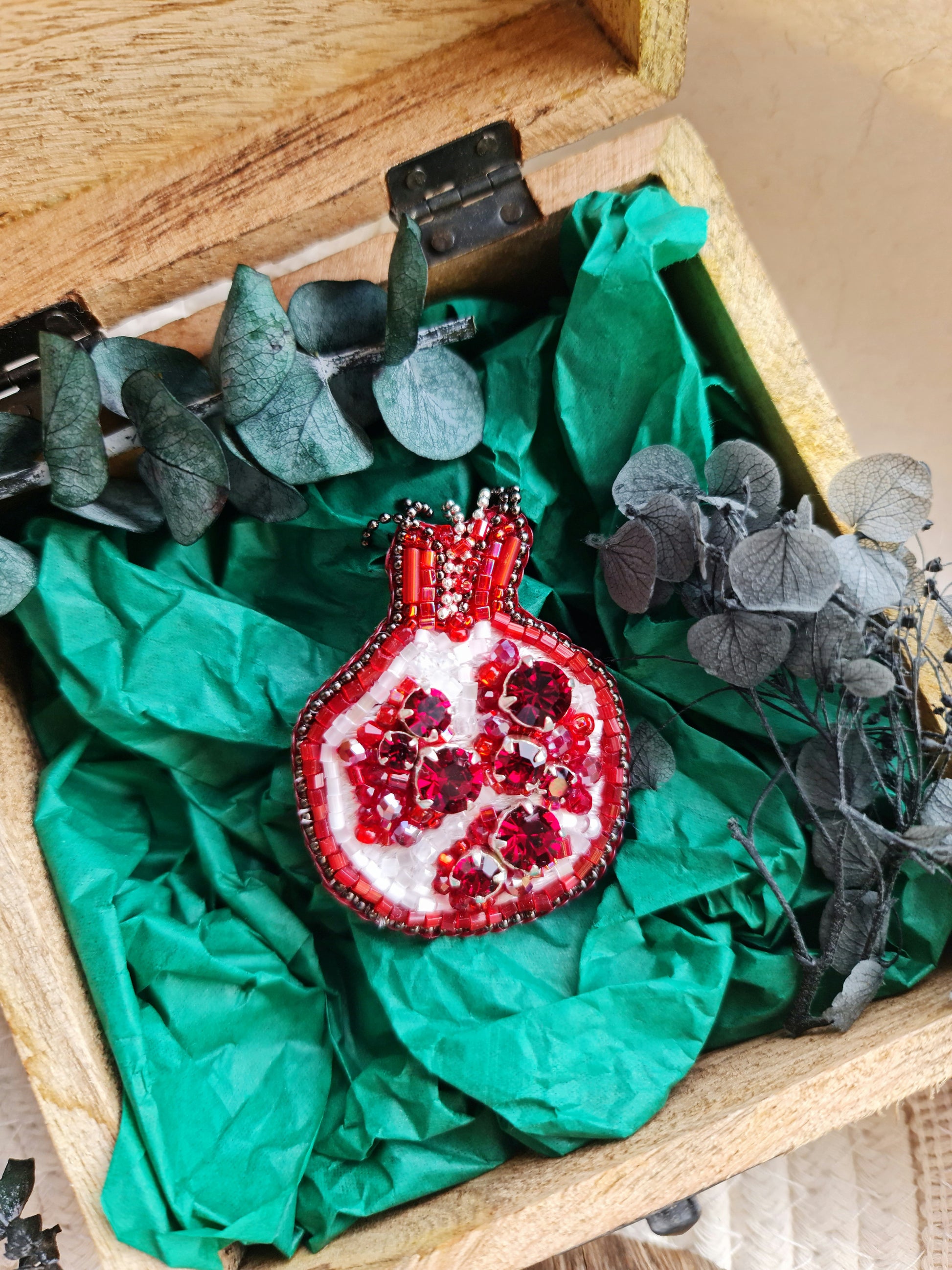 Pomegranate Beaded Brooch