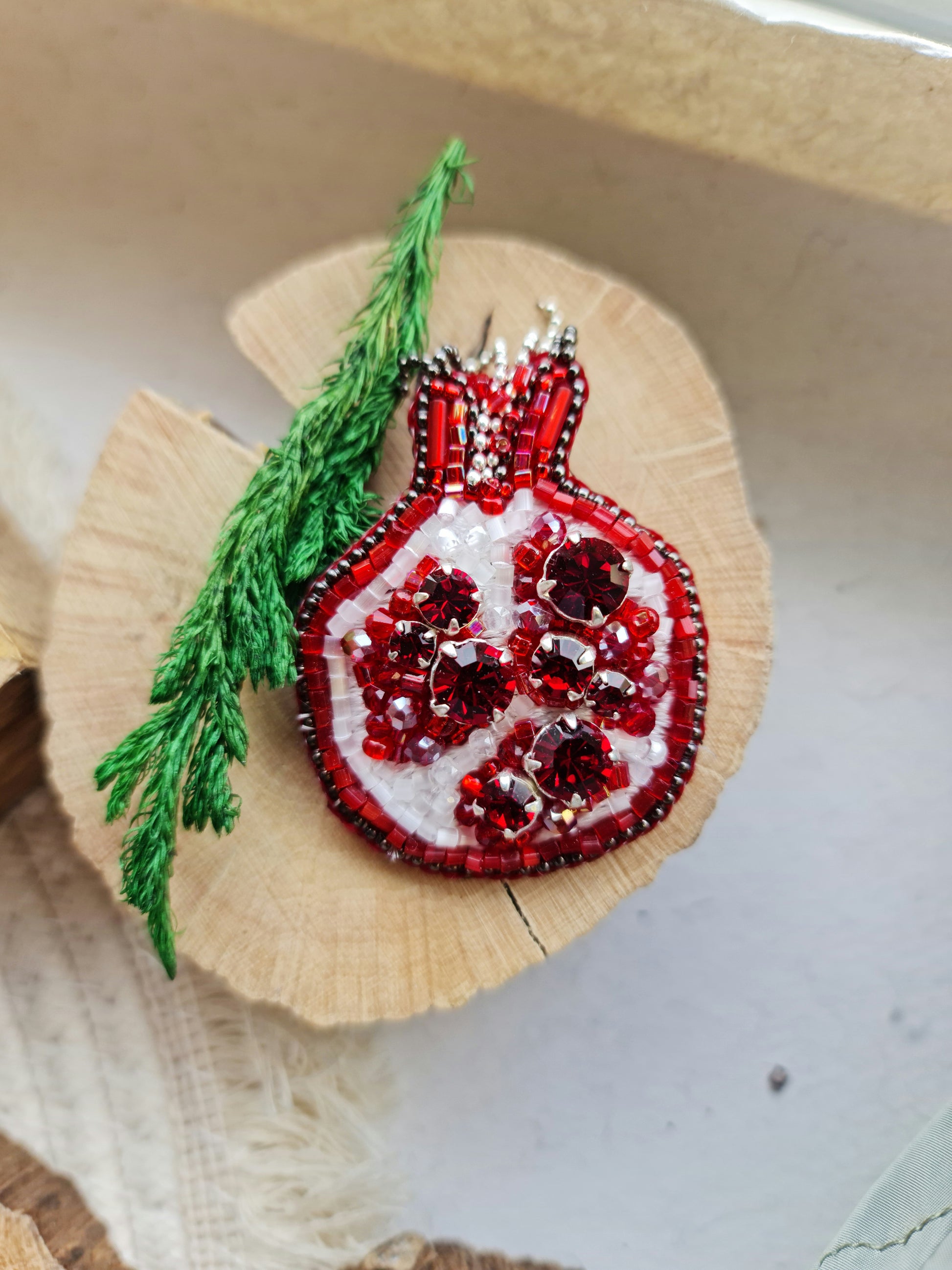 Pomegranate Beaded Brooch