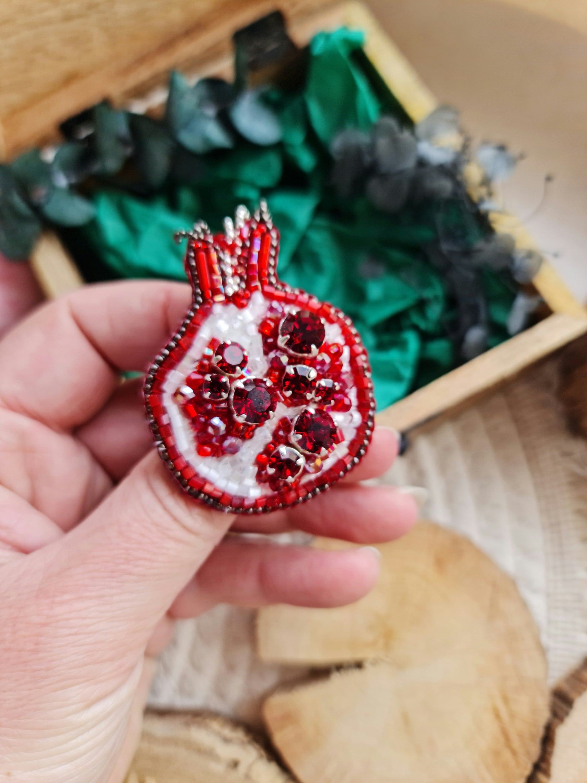Pomegranate Beaded Brooch