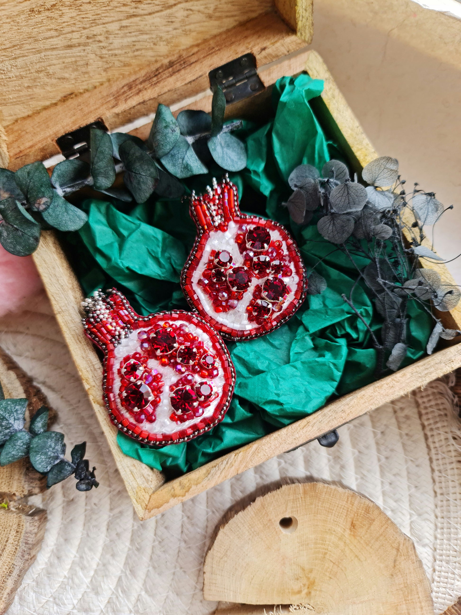Pomegranate Beaded Brooch