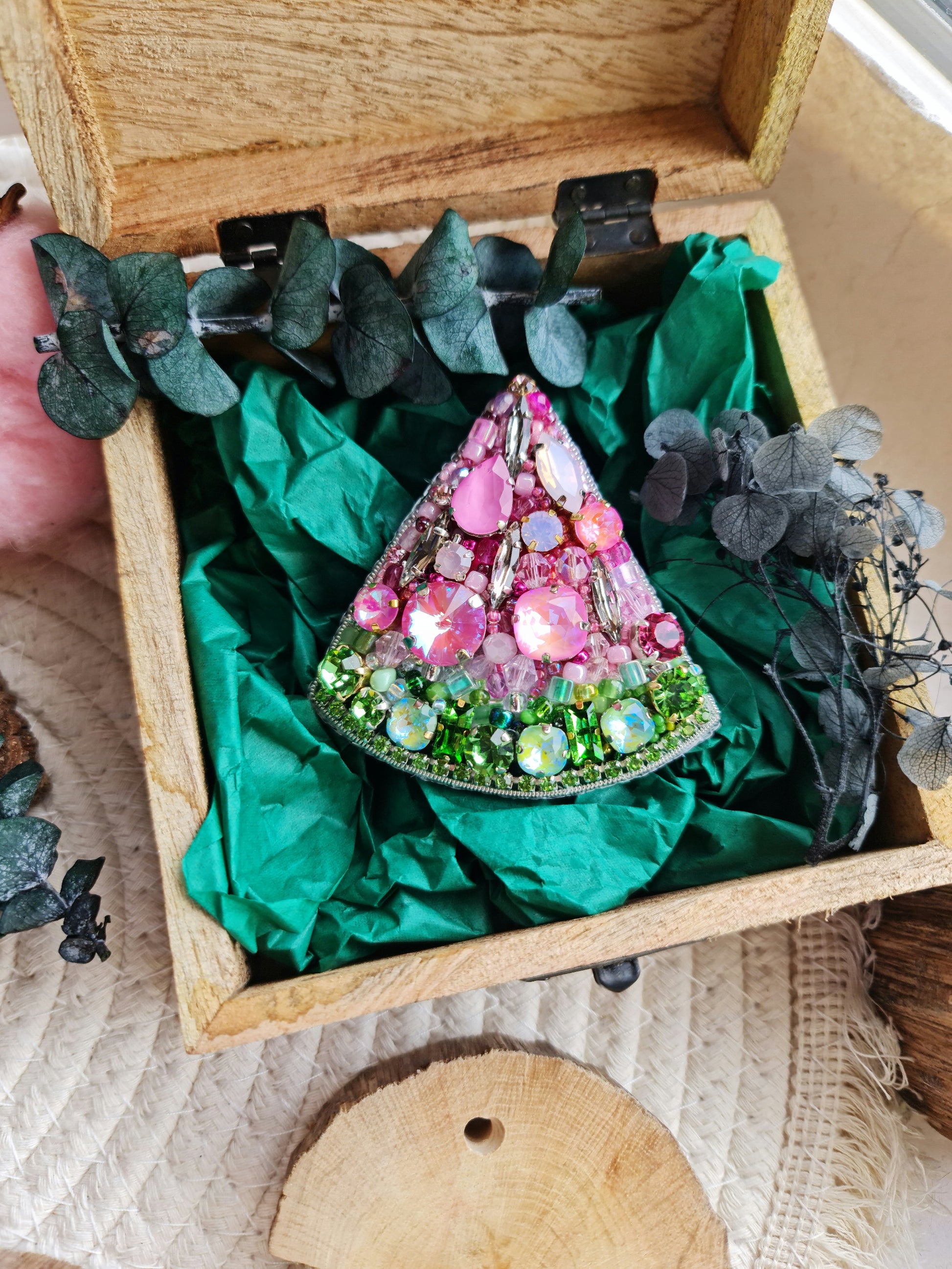 Watermelon Slice Beaded Brooch