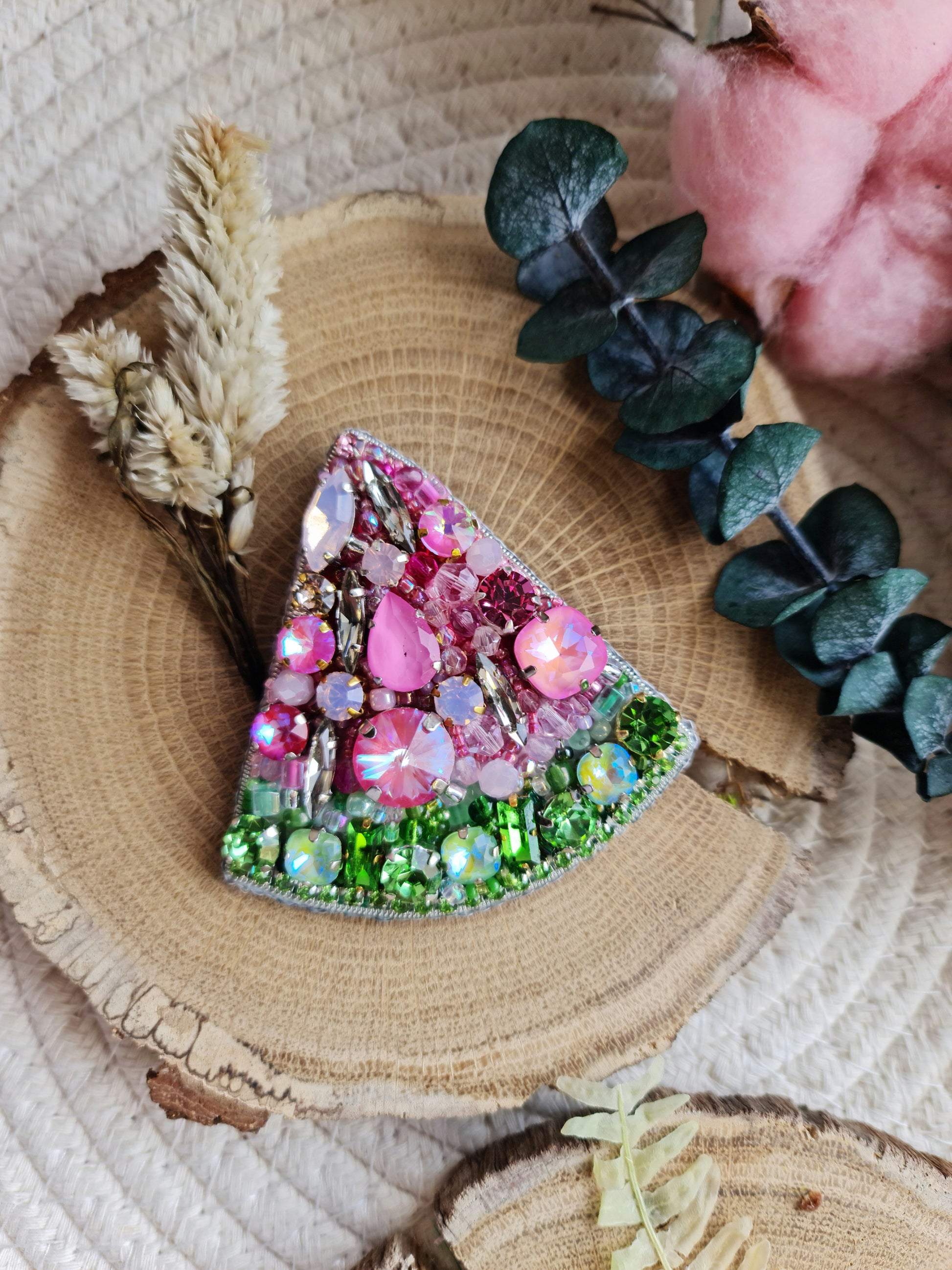 Watermelon Slice Beaded Brooch