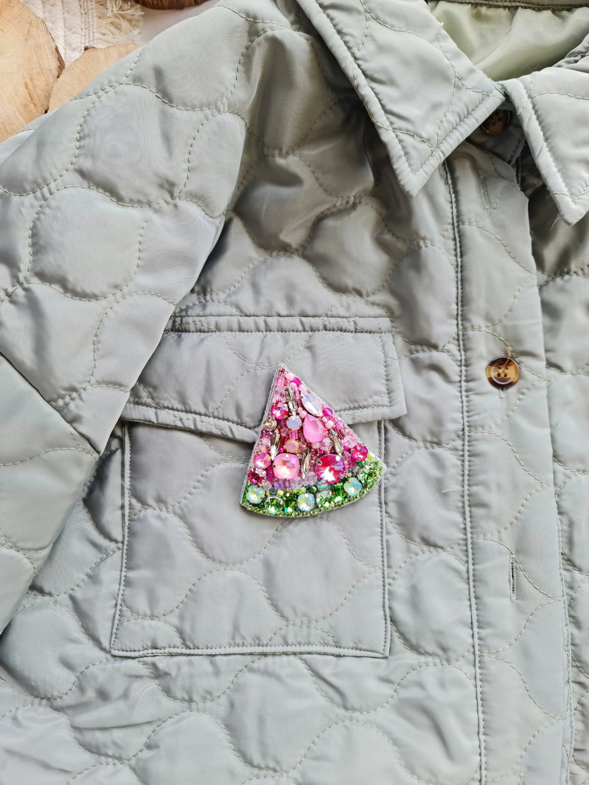 Pink Watermelon Beaded Brooch